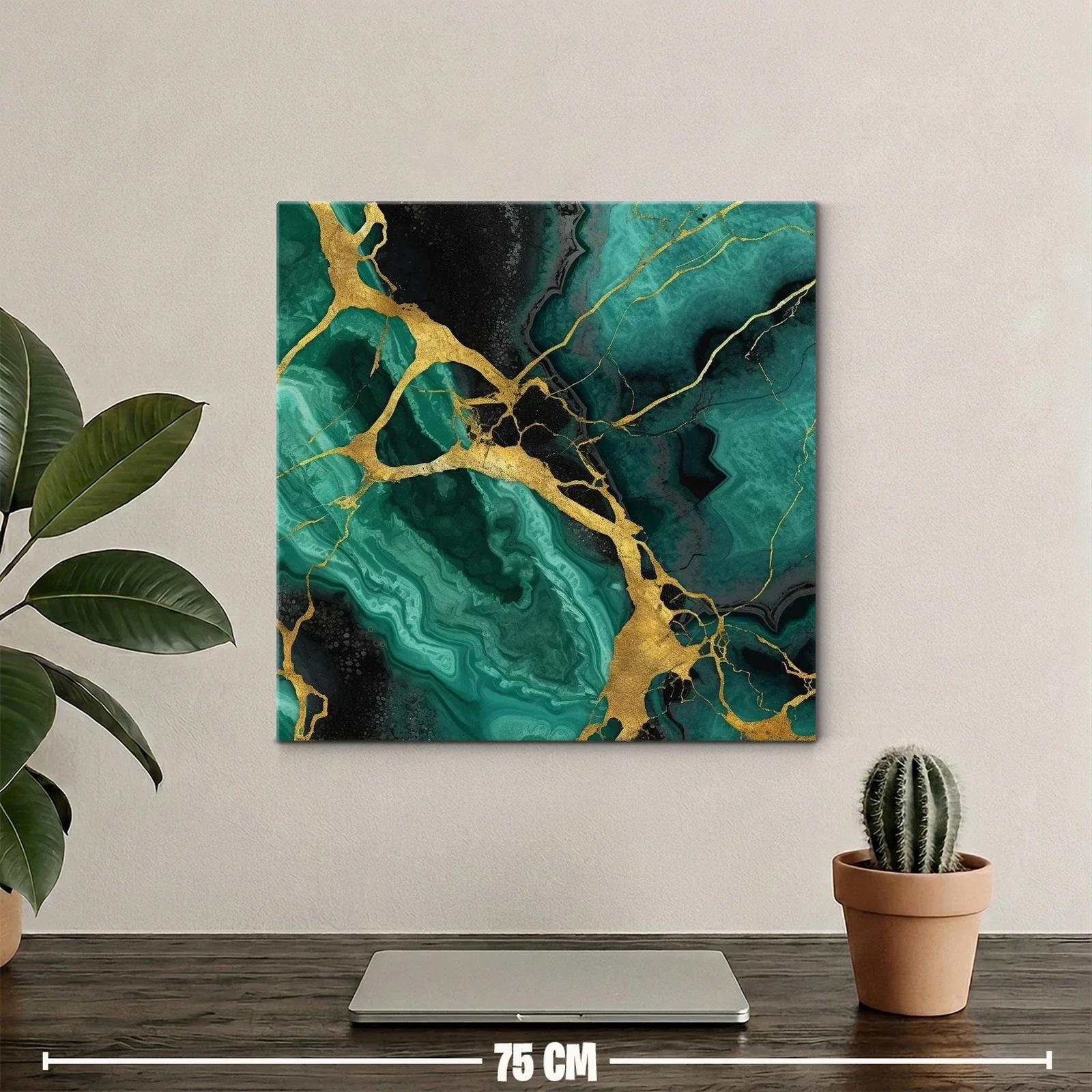 Cuadro abstracto en tonos verdes y dorados con diseño armonioso — miniatura 2