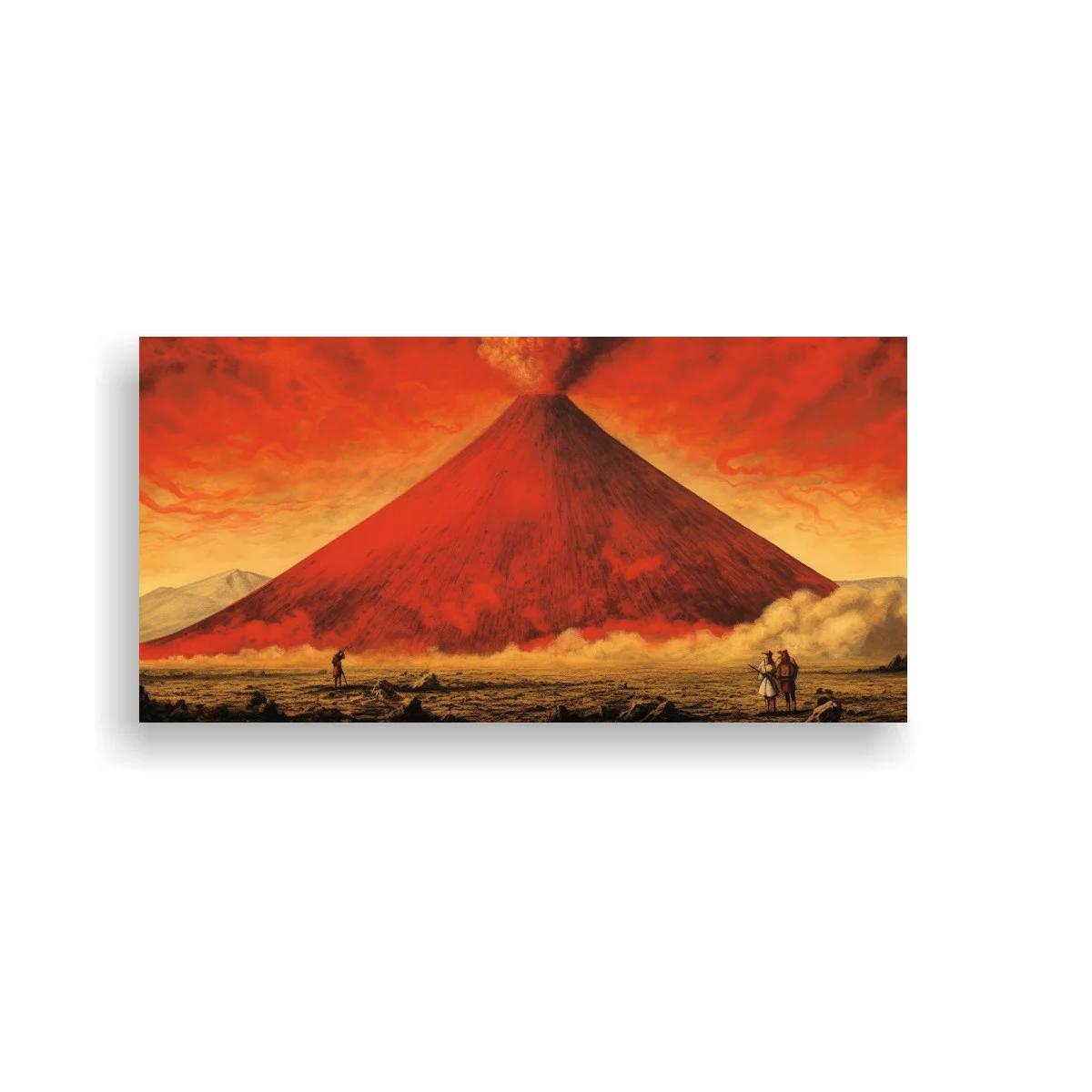 Cuadro volcán en erupción con cima humeante