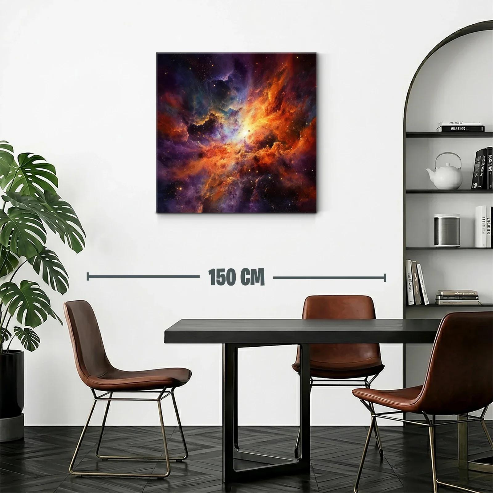 Cuadro abstracto de explosión cósmica en tonos cálidos y fríos — miniatura 2