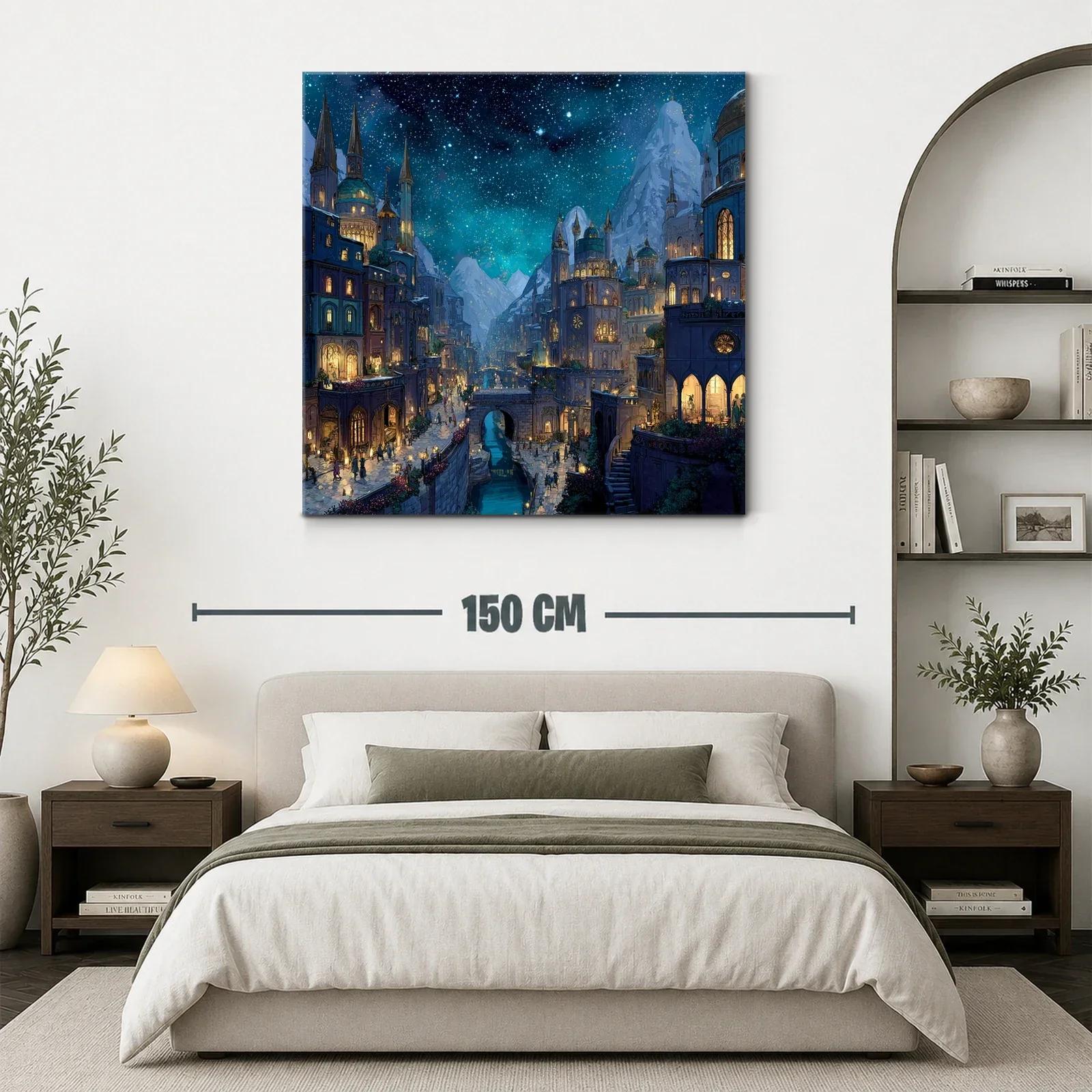 Ciudad fantástica nocturna bajo un cielo estrellado brillante — miniatura 3