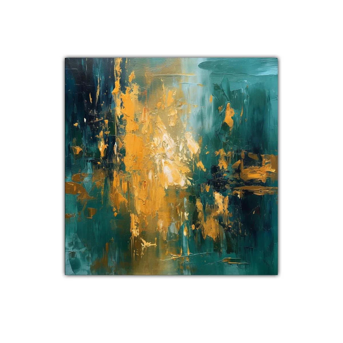 Cuadro abstracto con tonos dorados y verdes vibrantes — imagen principal