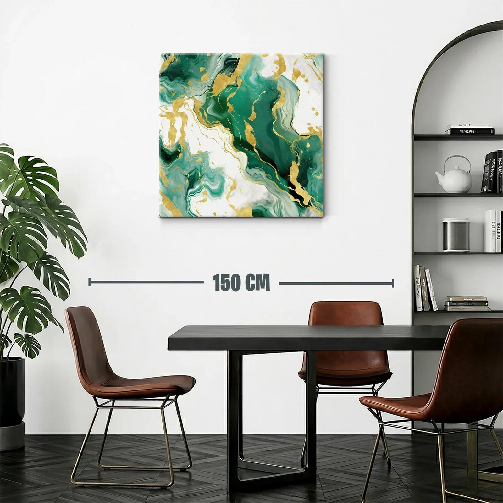 Cuadro abstracto con tonos verdes y dorados elegantes — miniatura 2