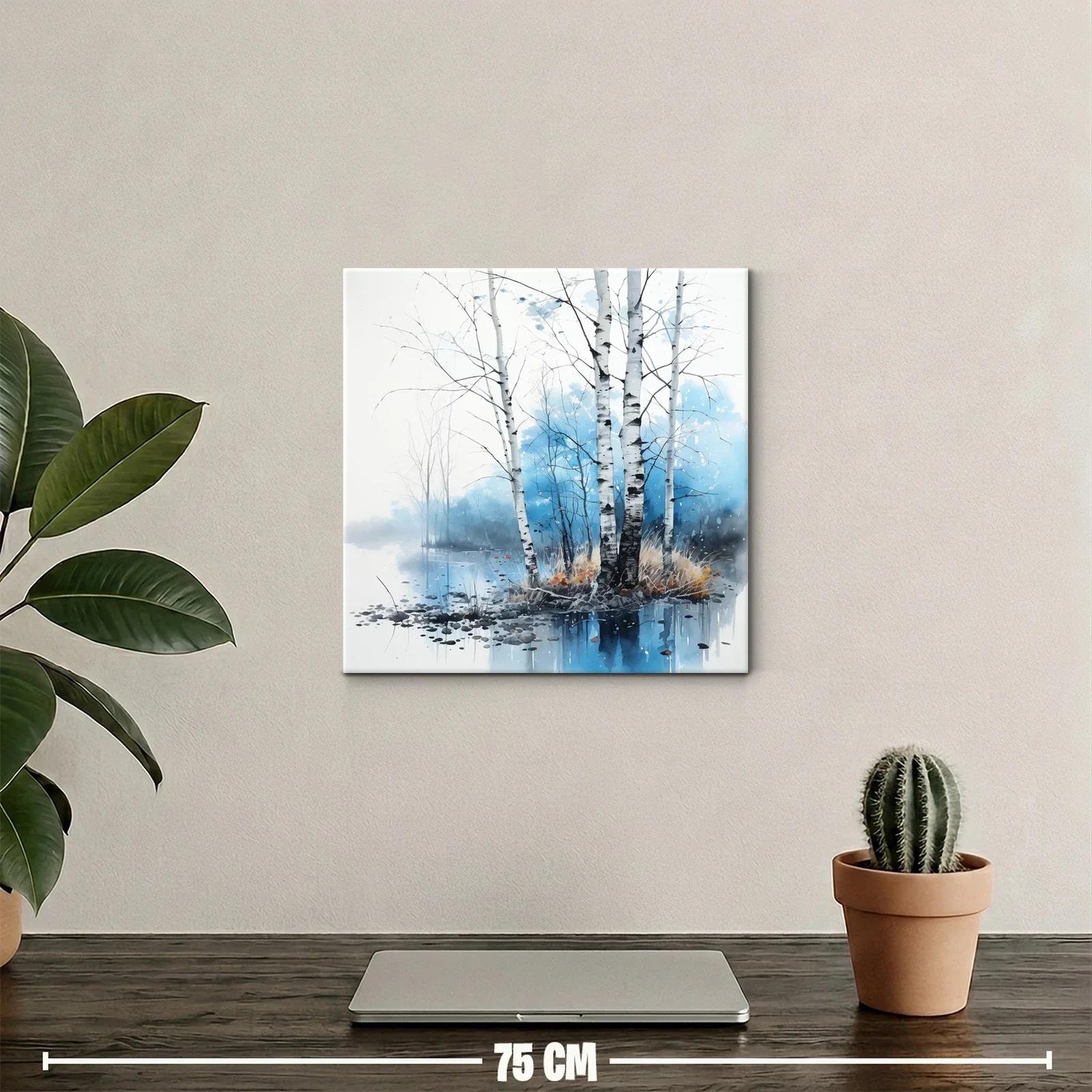 Tranquilidad junto al lago con abedules en tonos azules — miniatura 2