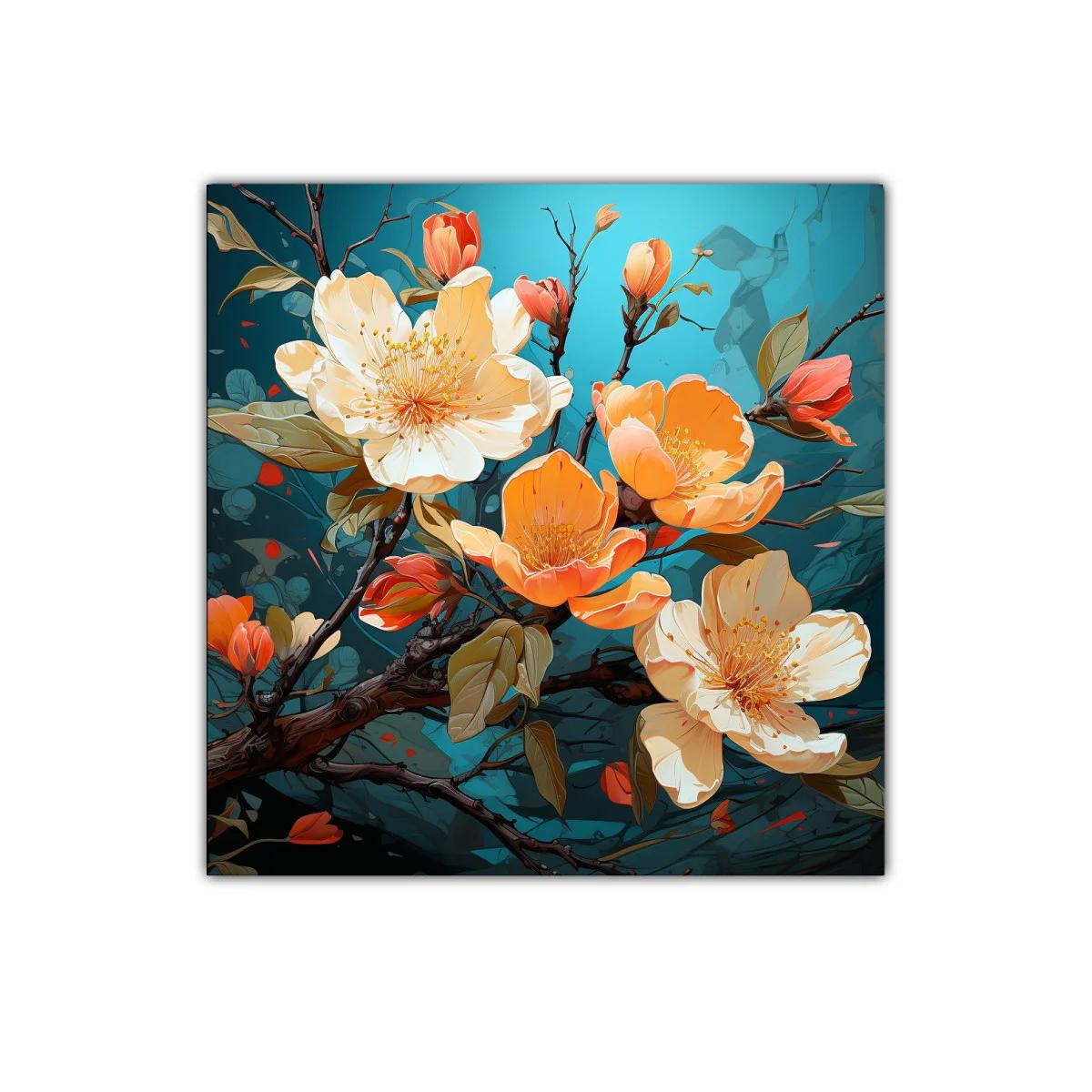 Flores vibrantes sobre fondo azul en diseño contemporáneo — imagen principal