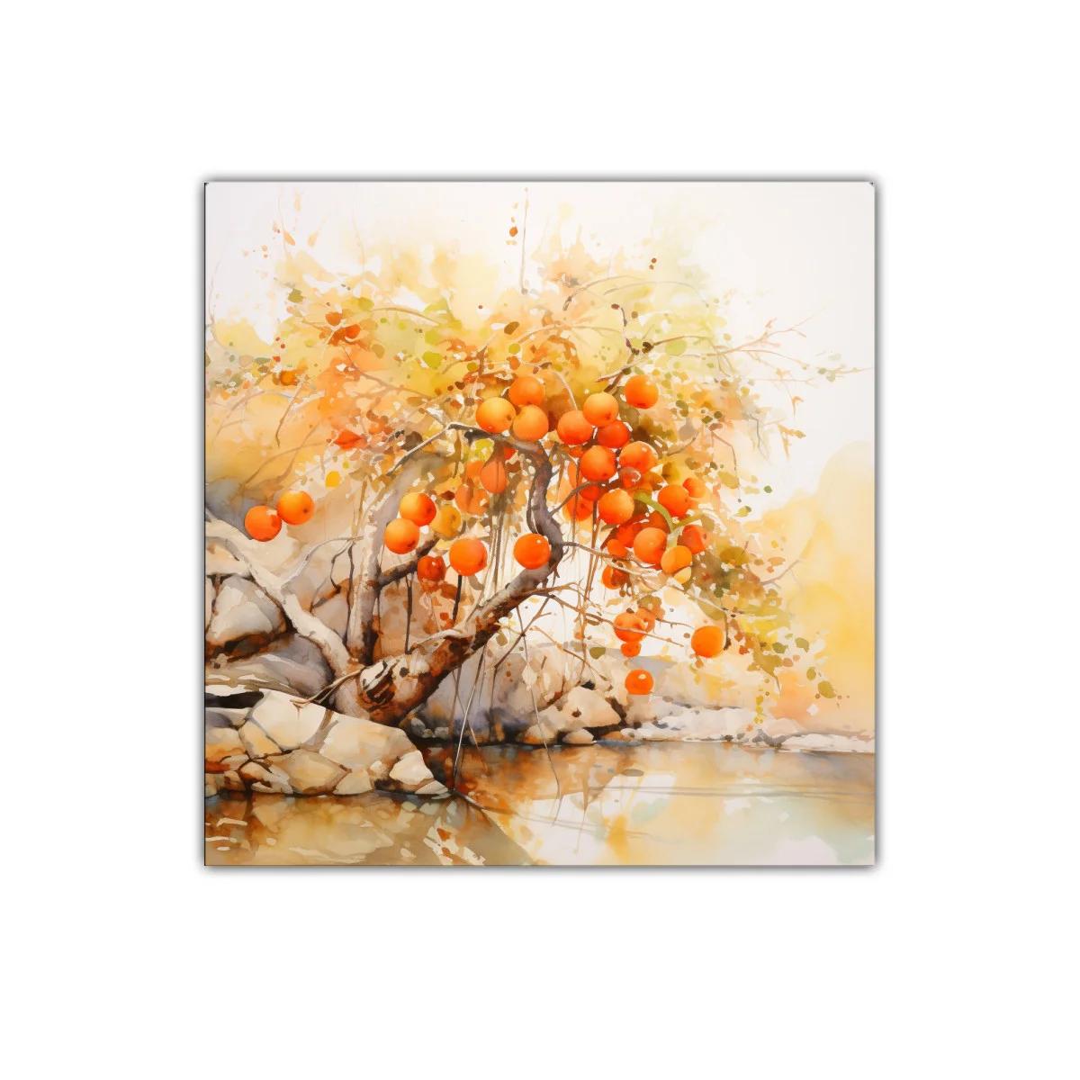 Cuadro decorativo frutos otoñales junto al río sereno
