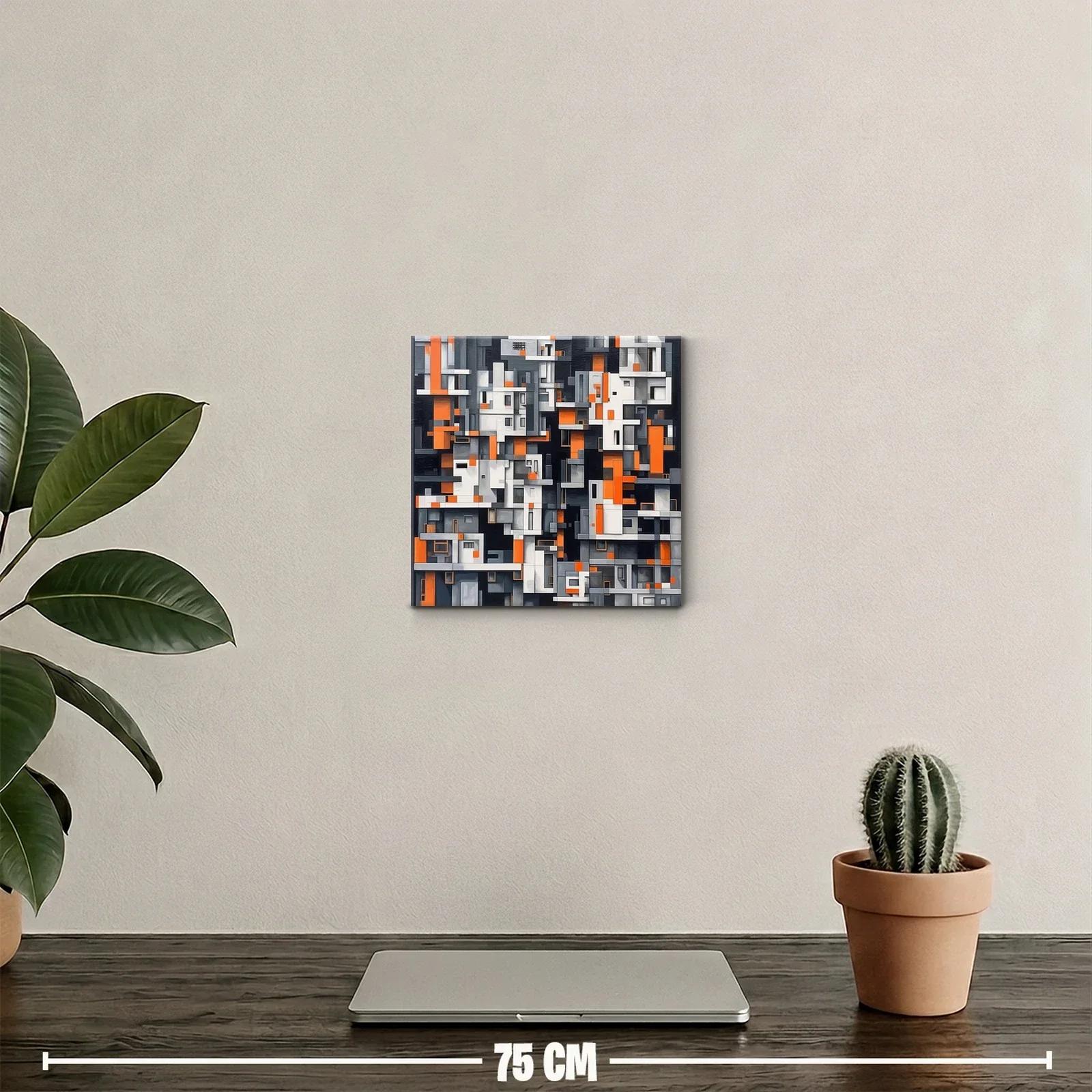 Cuadro abstracto con diseño geométrico en tonos naranja y gris — miniatura 2