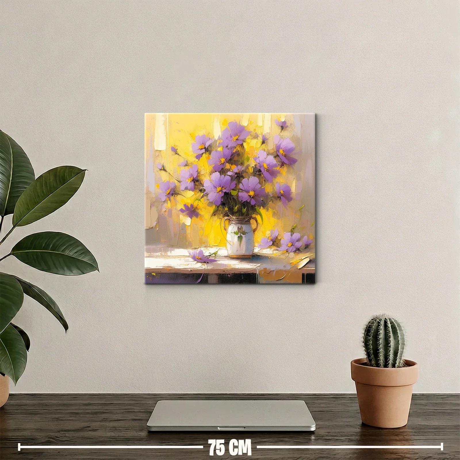 Ramo de flores lilas con fondo amarillo vibrante — miniatura 2