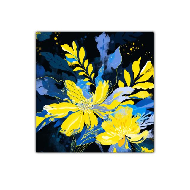 Flores vibrantes en tonos amarillos y azules expresivos