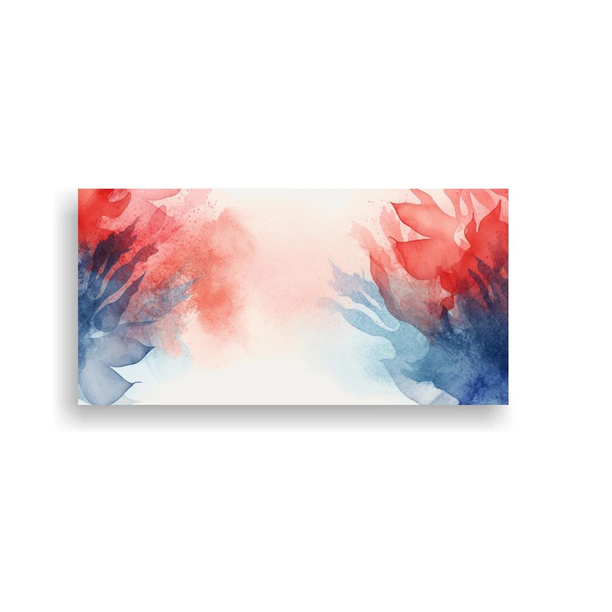 Cuadro formas abstractas tipo plumas con rojo y azul