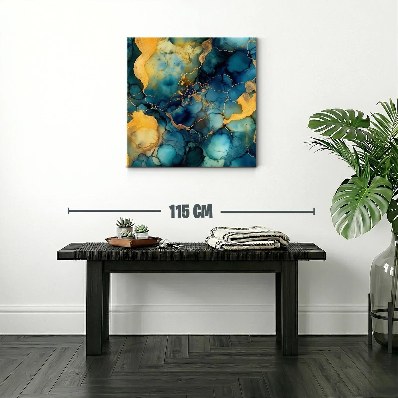 Cuadro abstracto en tonos azules y dorados modernos — miniatura 2