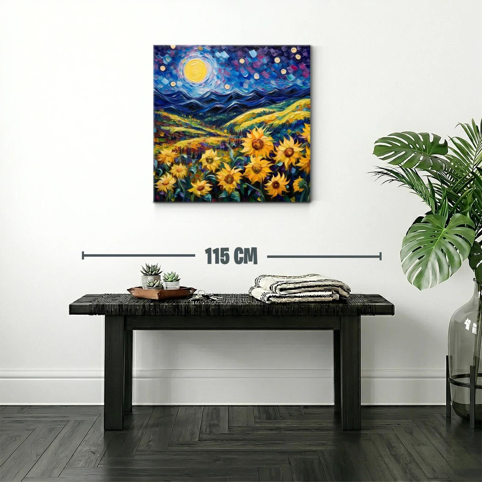 Campo de girasoles bajo noche estrellada vibrante — miniatura 2