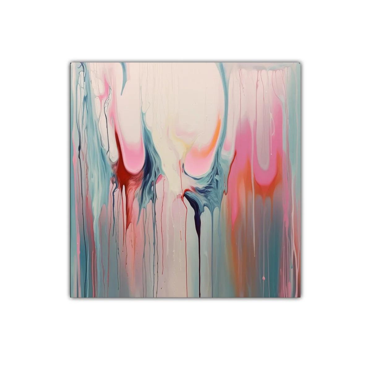 Cuadro abstracto con formas fluidas en tonos pastel y vibrantes