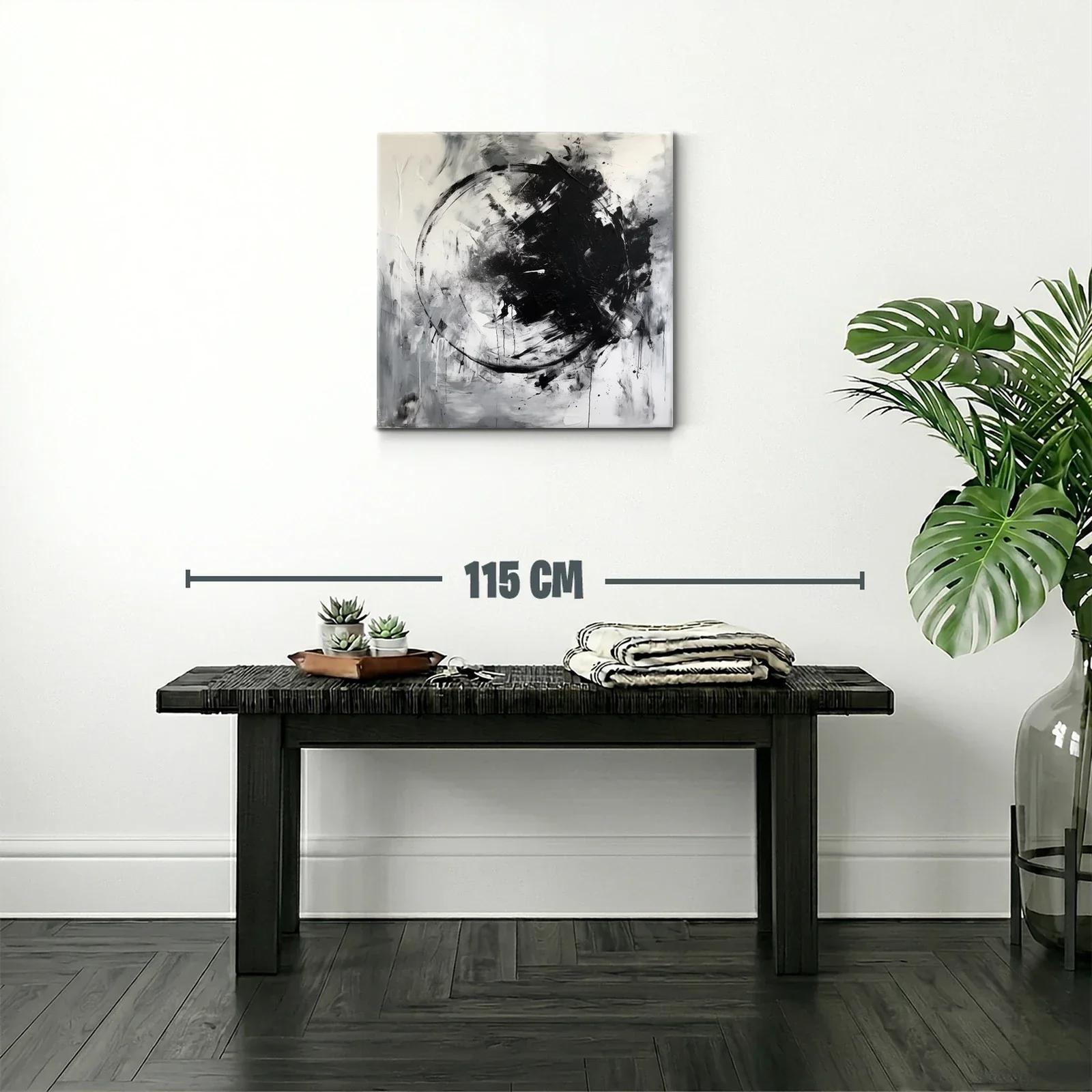 Cuadro abstracto en blanco y negro con círculo dinámico — miniatura 2