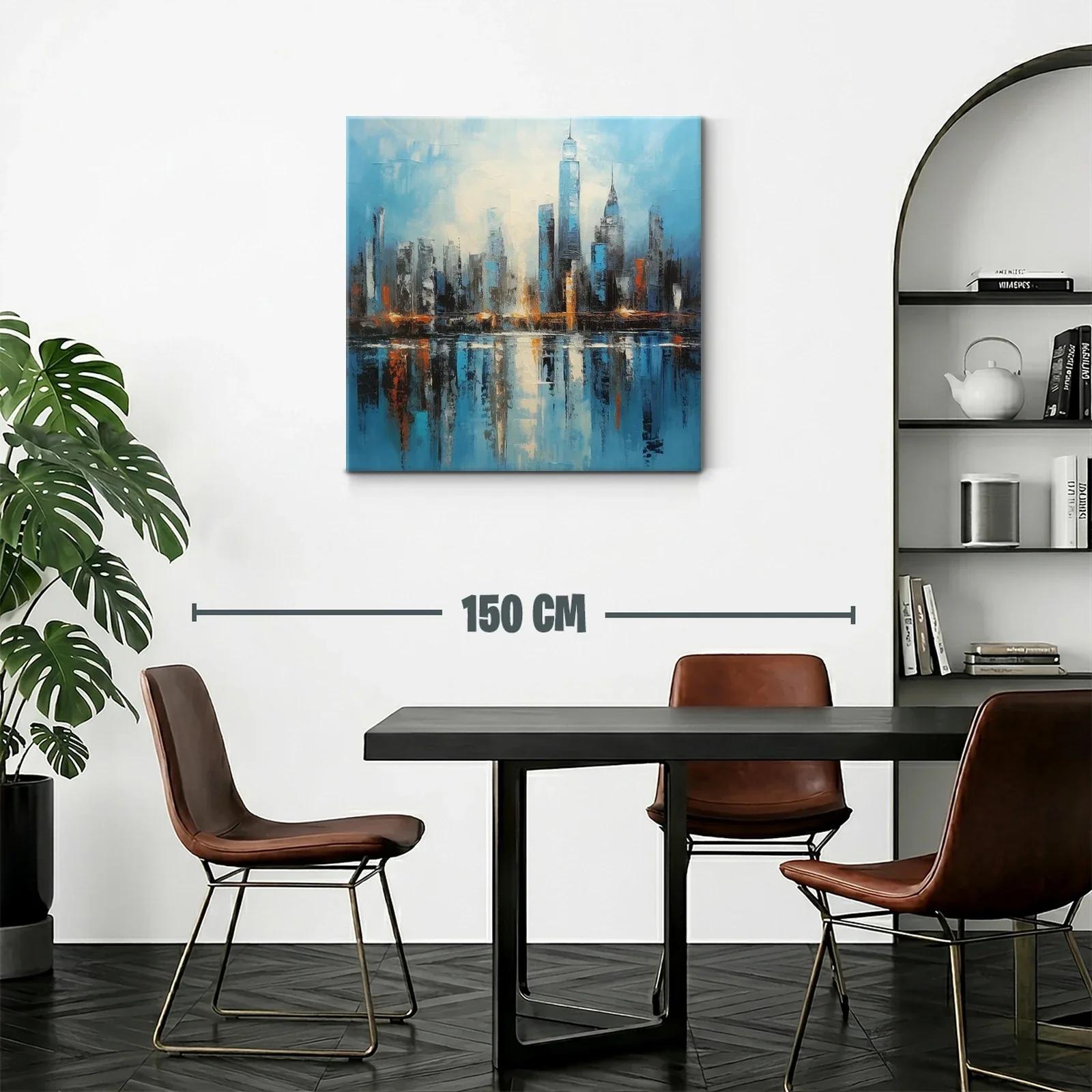 Cuadro panorámico moderno con ciudad reflejada en agua — miniatura 2