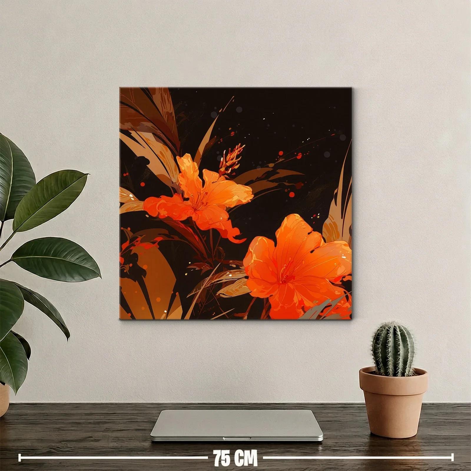 Cuadro floral vibrante en tonos cálidos y oscuros — miniatura 2