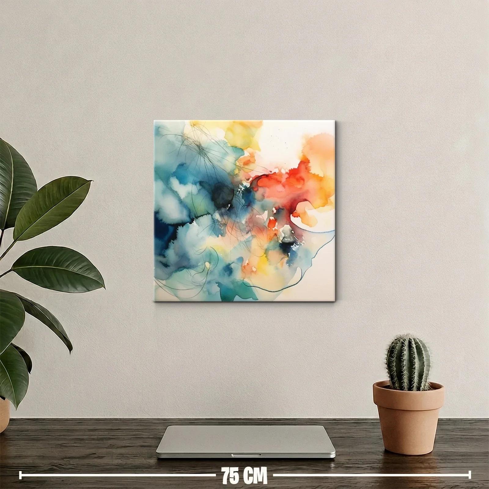 Cuadro abstracto con vibrantes tonos azules y cálidos rojos — miniatura 2