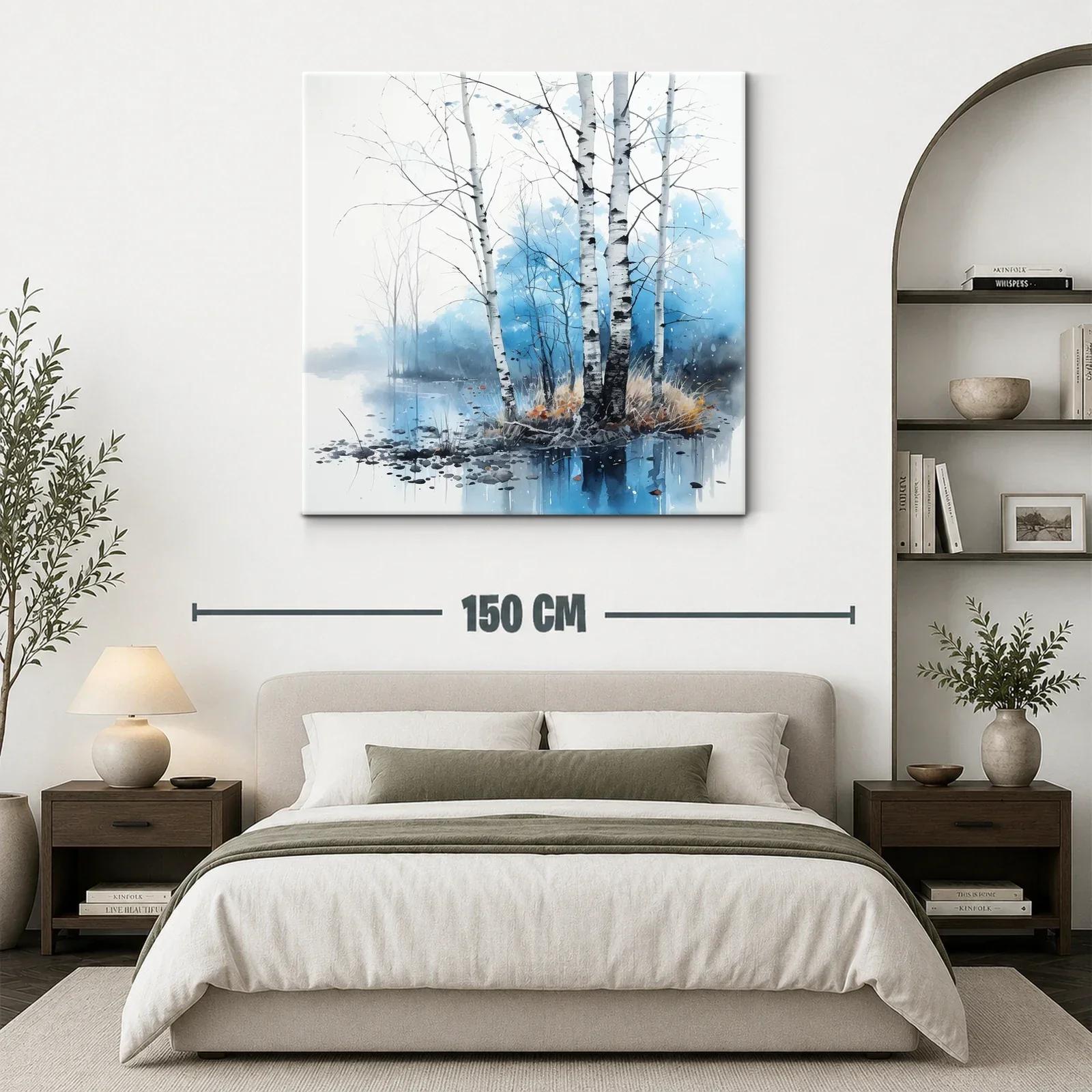 Tranquilidad junto al lago con abedules en tonos azules — miniatura 3