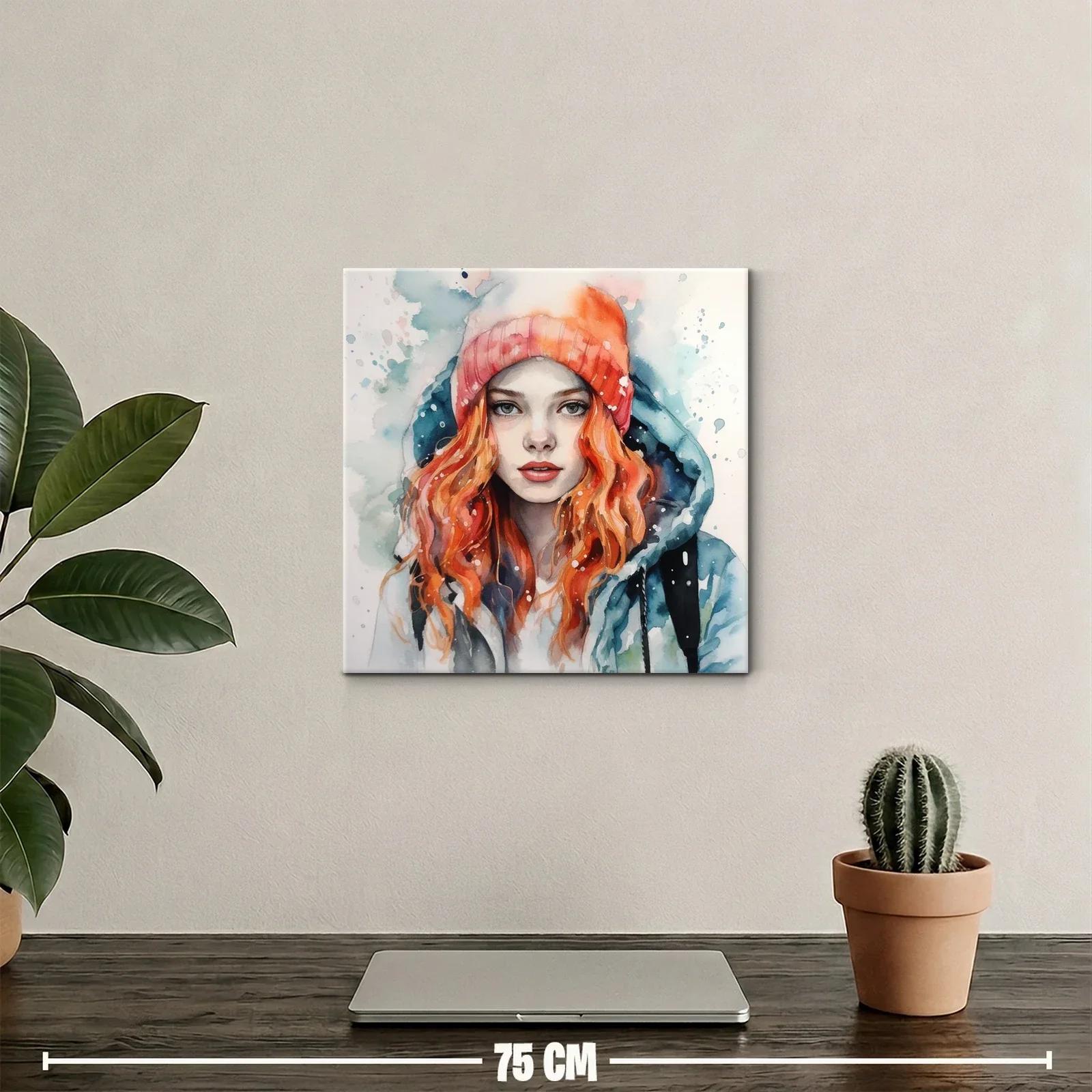Retrato femenino con gorro y chaqueta en tonos fríos y cálidos — miniatura 2