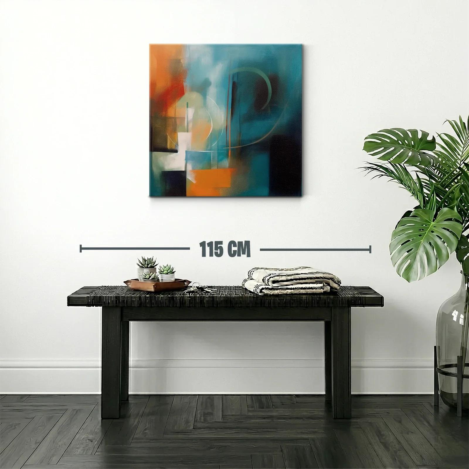 Cuadro abstracto en tonos turquesa y naranja cálido — miniatura 2