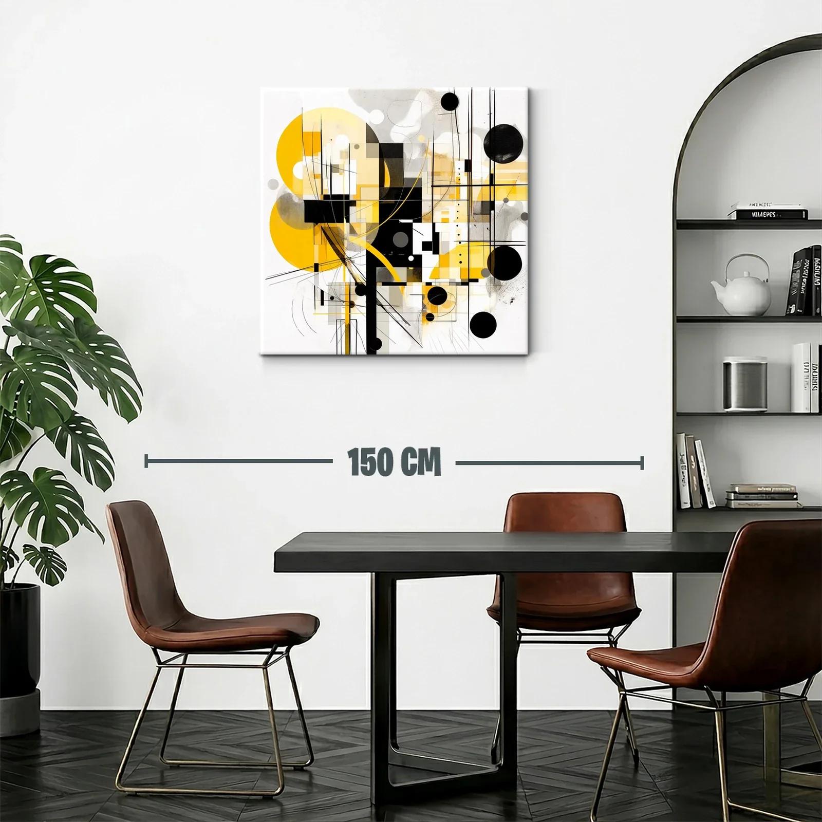 Cuadro abstracto con formas geométricas en tonos amarillos — miniatura 2