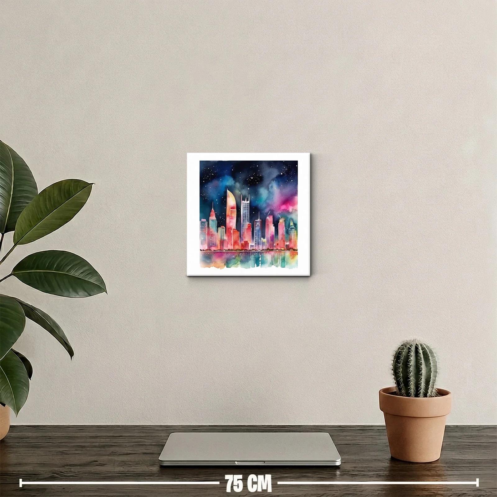 Cielo nocturno vibrante sobre ciudad iluminada con reflejos — miniatura 2