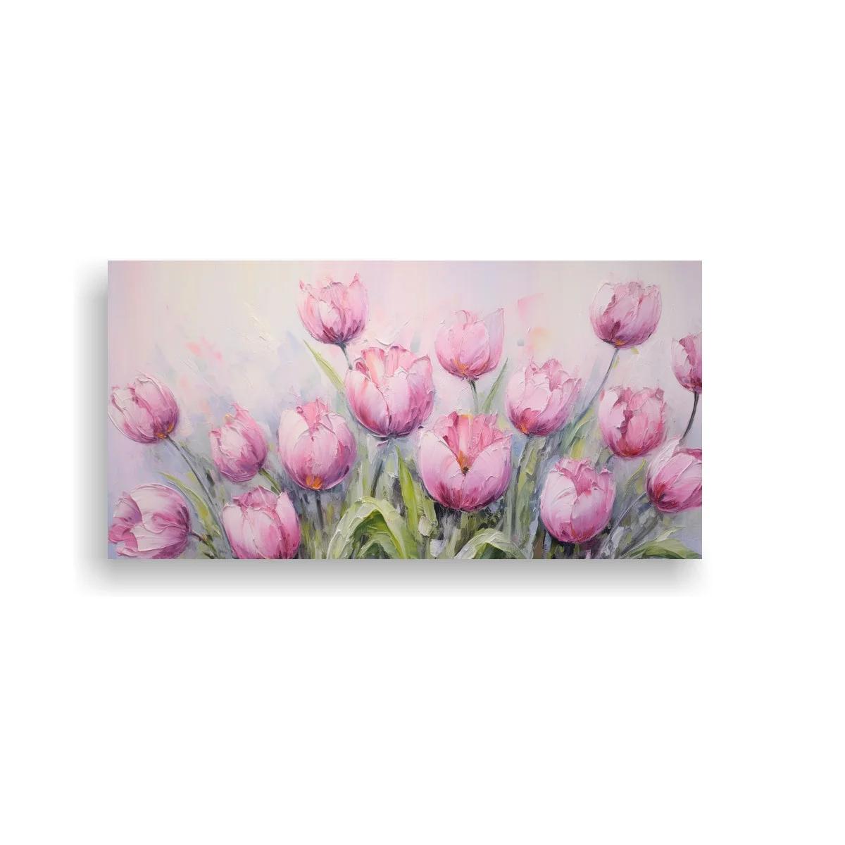 Cuadro ramo de tulipanes rosados con tallos ascendentes
