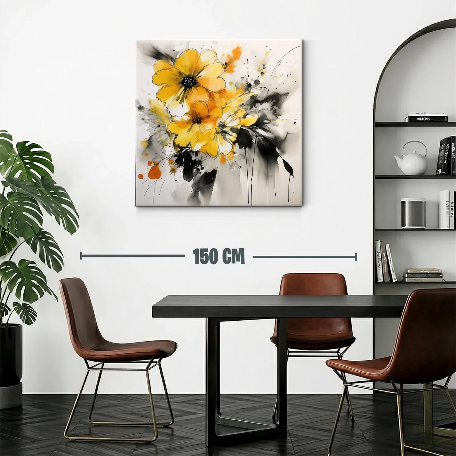 Cuadro floral expresivo en tonos amarillos y grises — miniatura 2