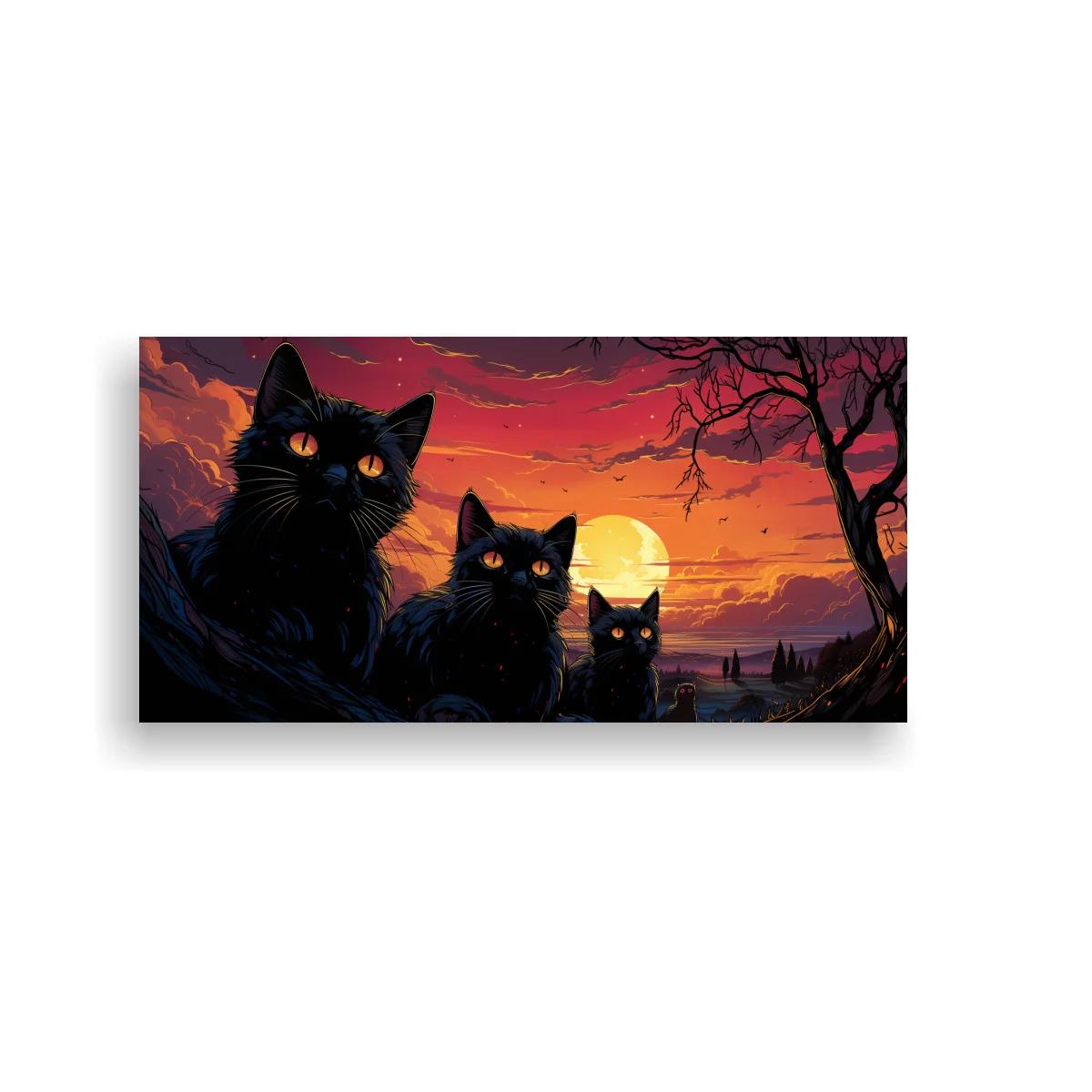 Cuadro tres gatos negros ante luna llena