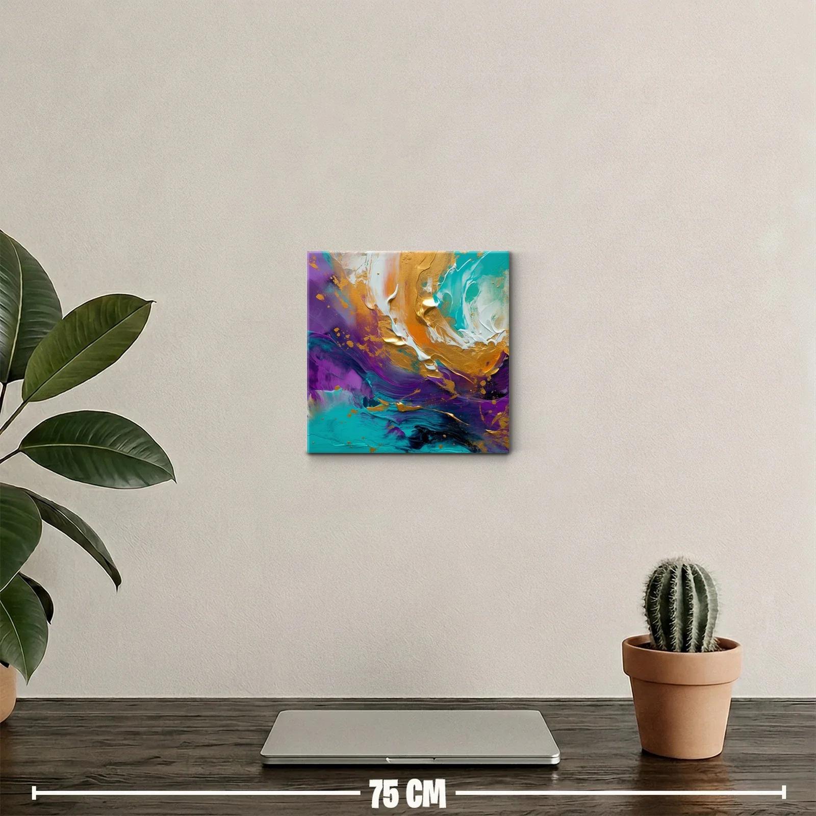 Cuadro abstracto con vibrantes tonos turquesa y dorado — miniatura 2