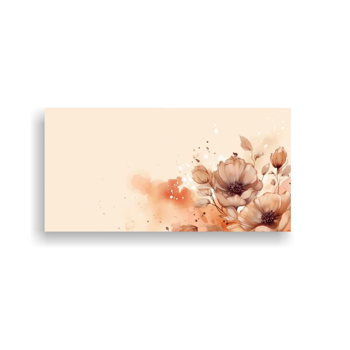 Cuadro peonías beige y coral con salpicaduras de pintura