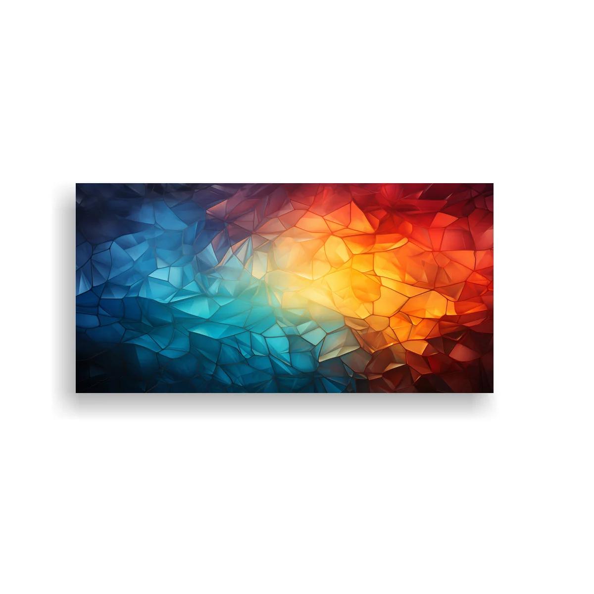 Cuadro abstracción geométrica con brillo central azul y naranja — imagen principal