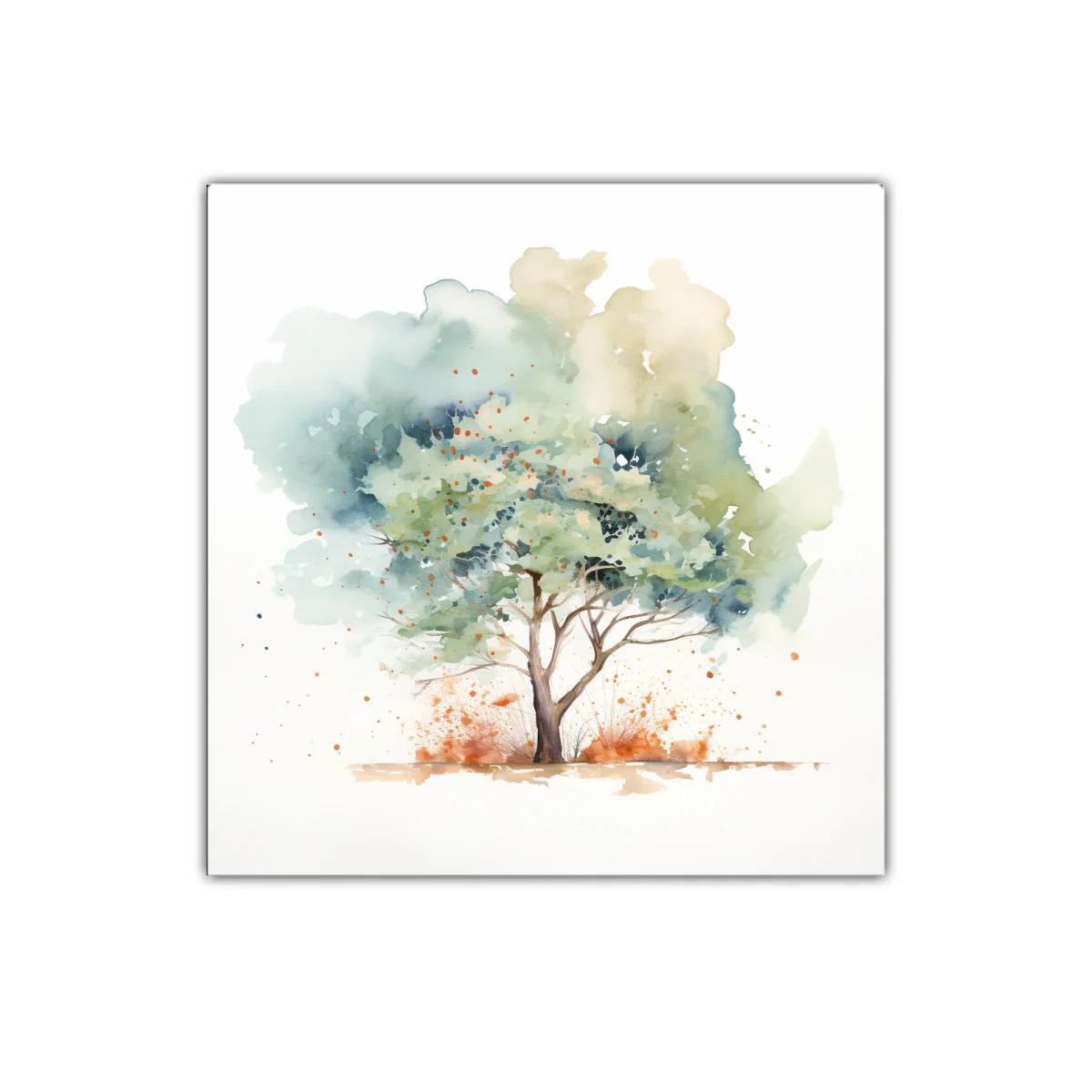 Cuadro decorativo con árbol en acuarela de tonos suaves