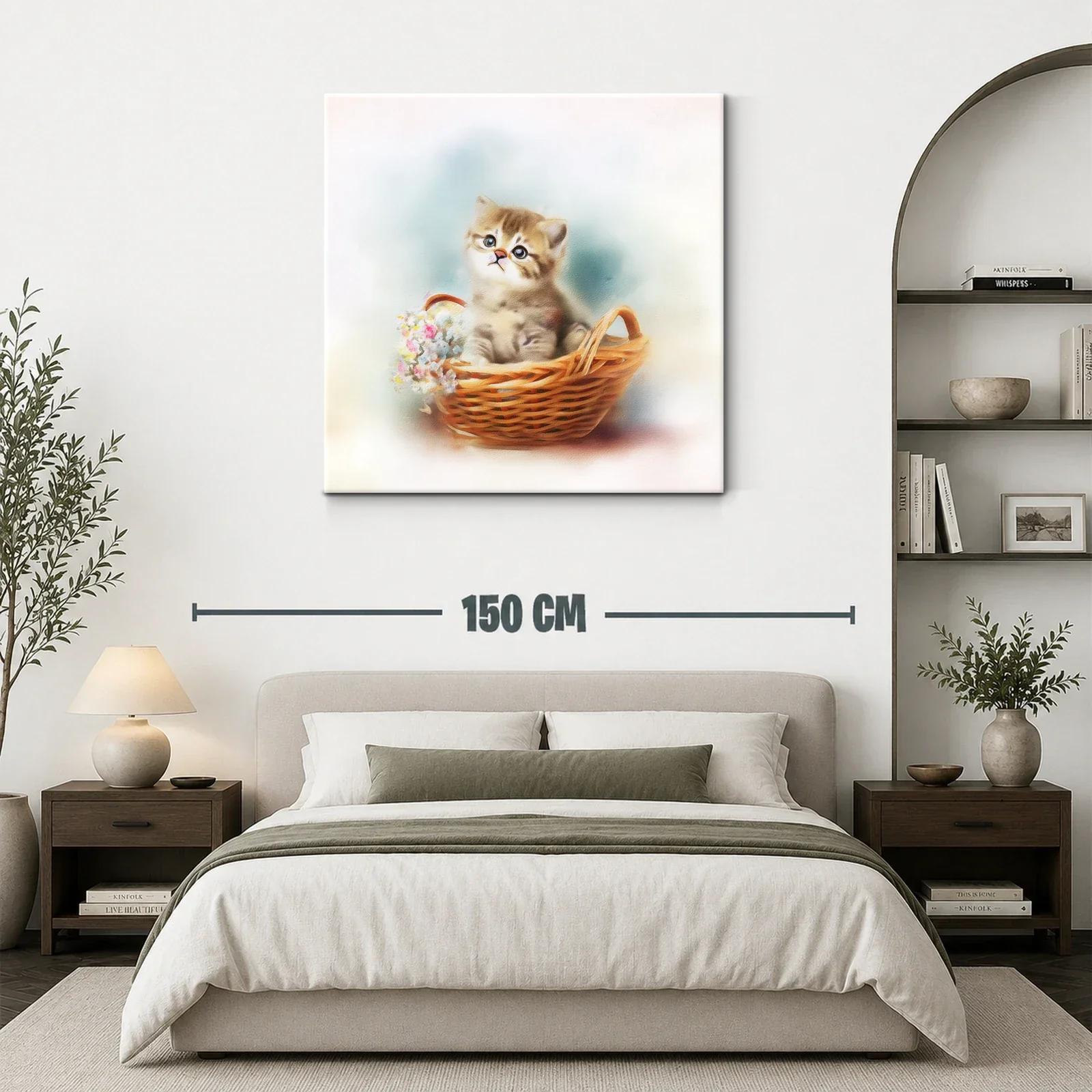 Tierna escena de gatito en cesta con flores delicadas — miniatura 3