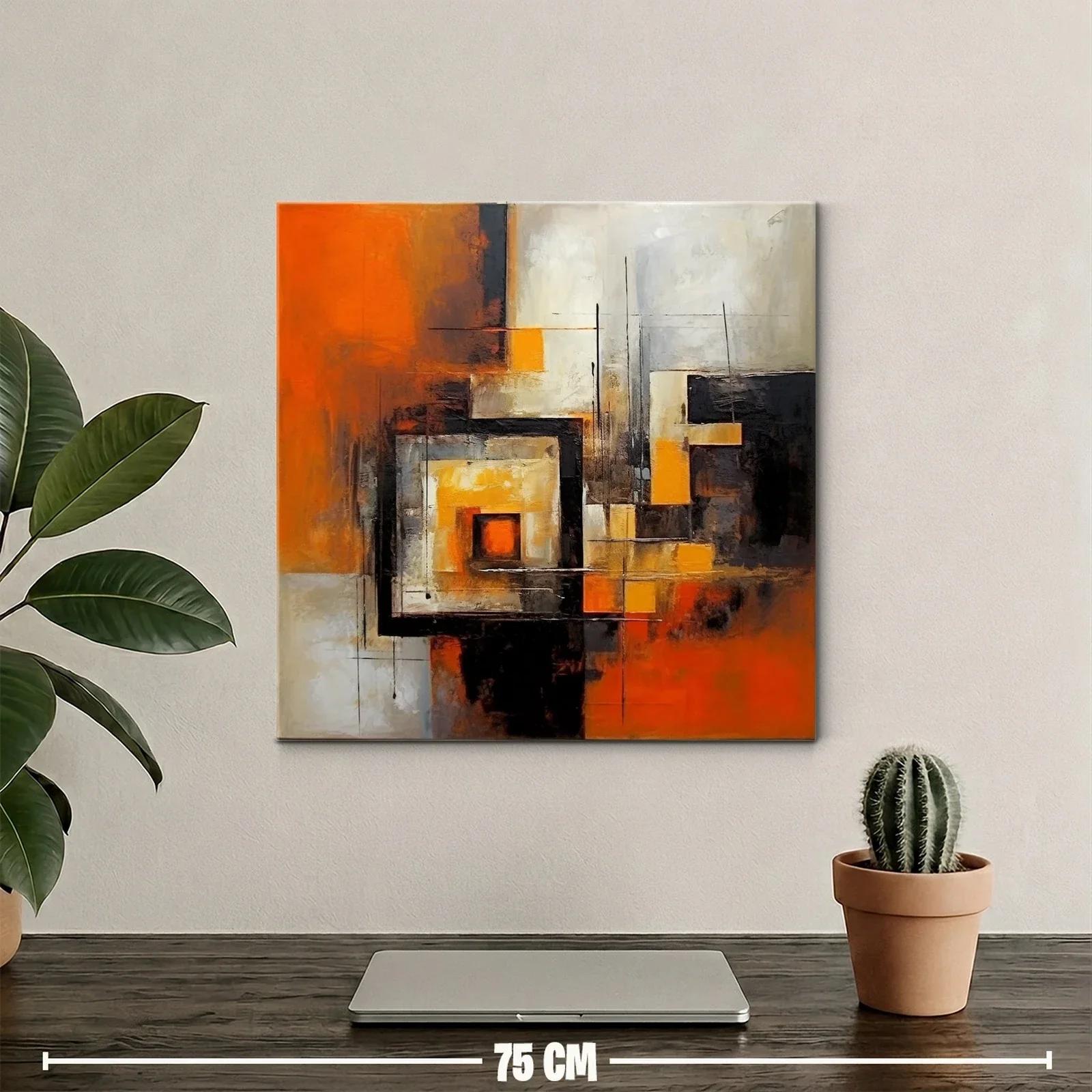Cuadro abstracto con tonos cálidos y líneas geométricas — miniatura 2