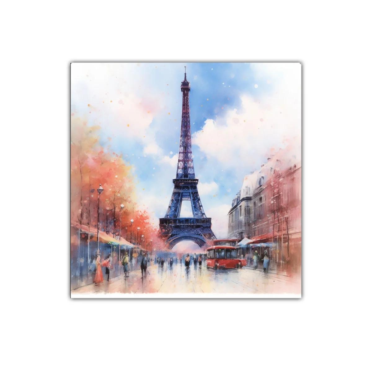 Cuadro decorativo de la Torre Eiffel en tonos suaves y vibrantes