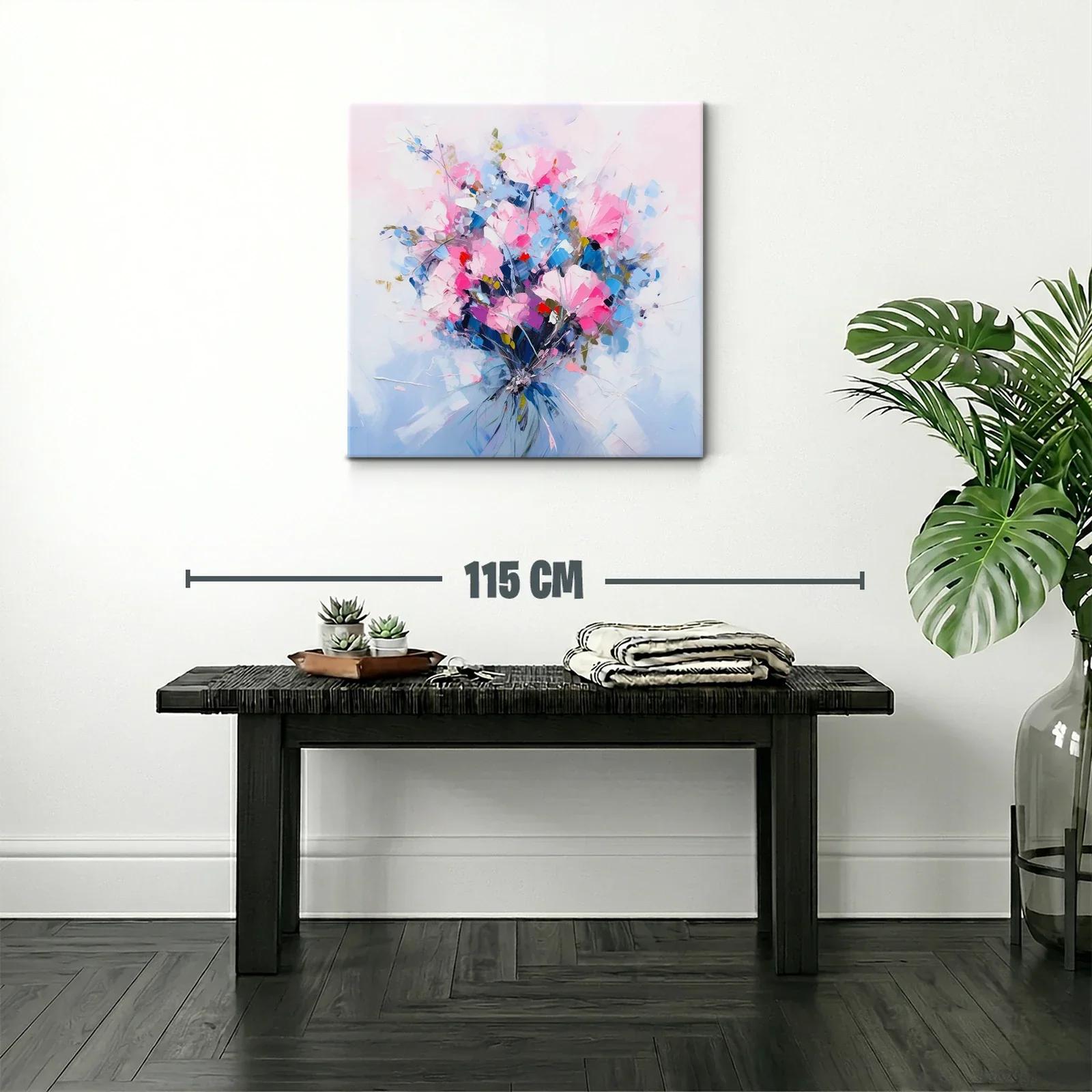 Cuadro con ramo vibrante de flores rosas y azules — miniatura 2