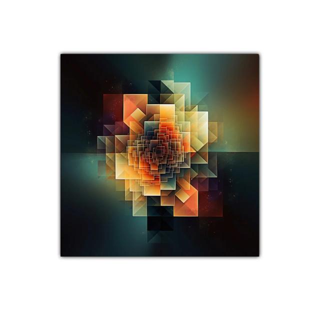 Composición geométrica en tonos cálidos y verdes intensos