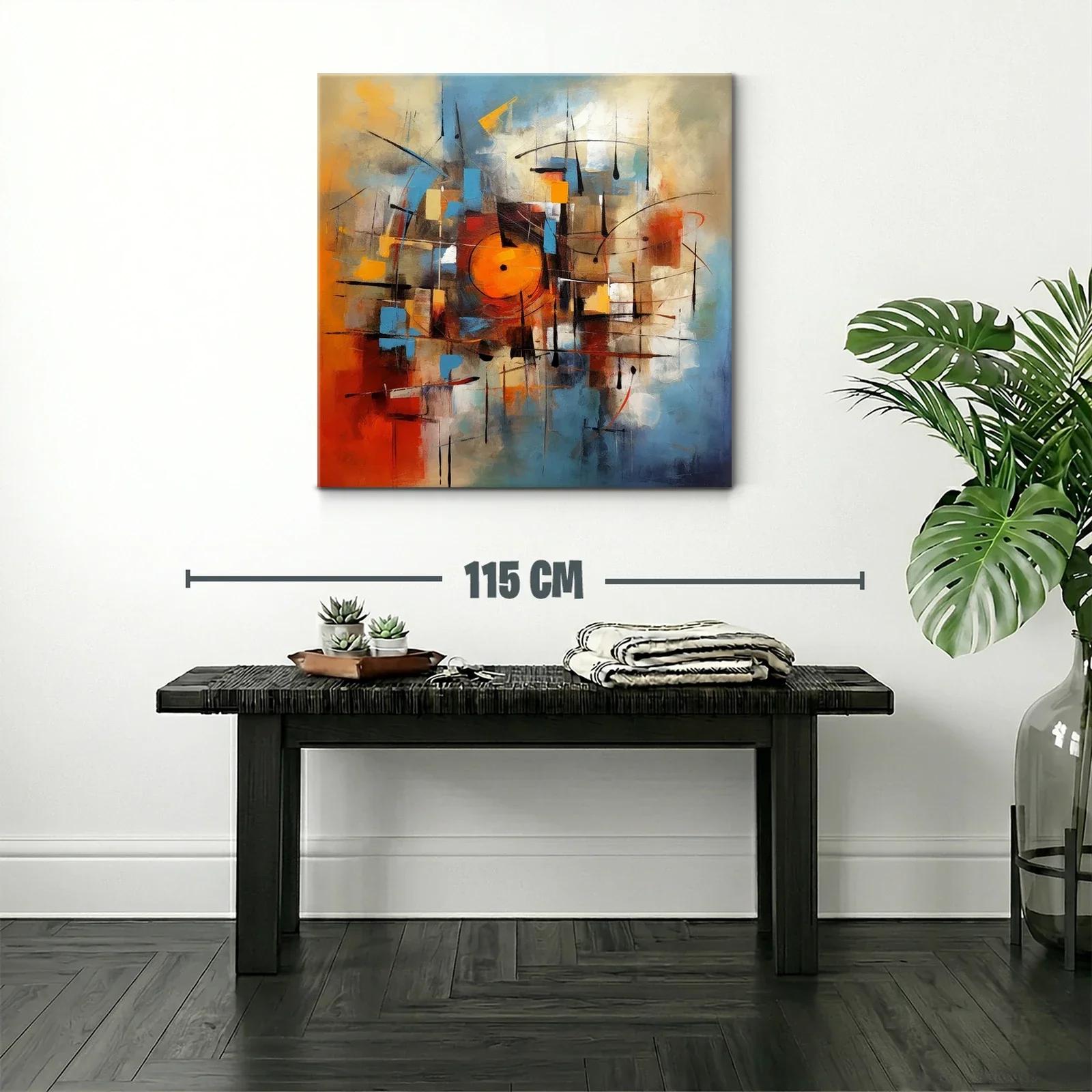 Cuadro abstracto moderno con vibrantes tonos cálidos y fríos — miniatura 2