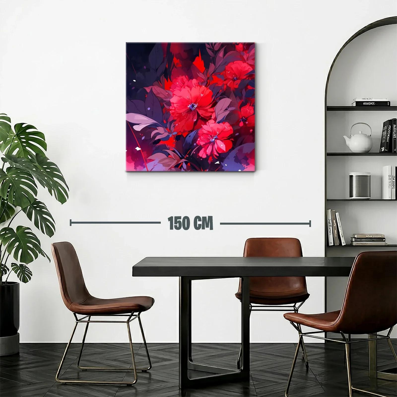 Cuadro floral con vibrantes tonos rojos y follaje oscuro — miniatura 2