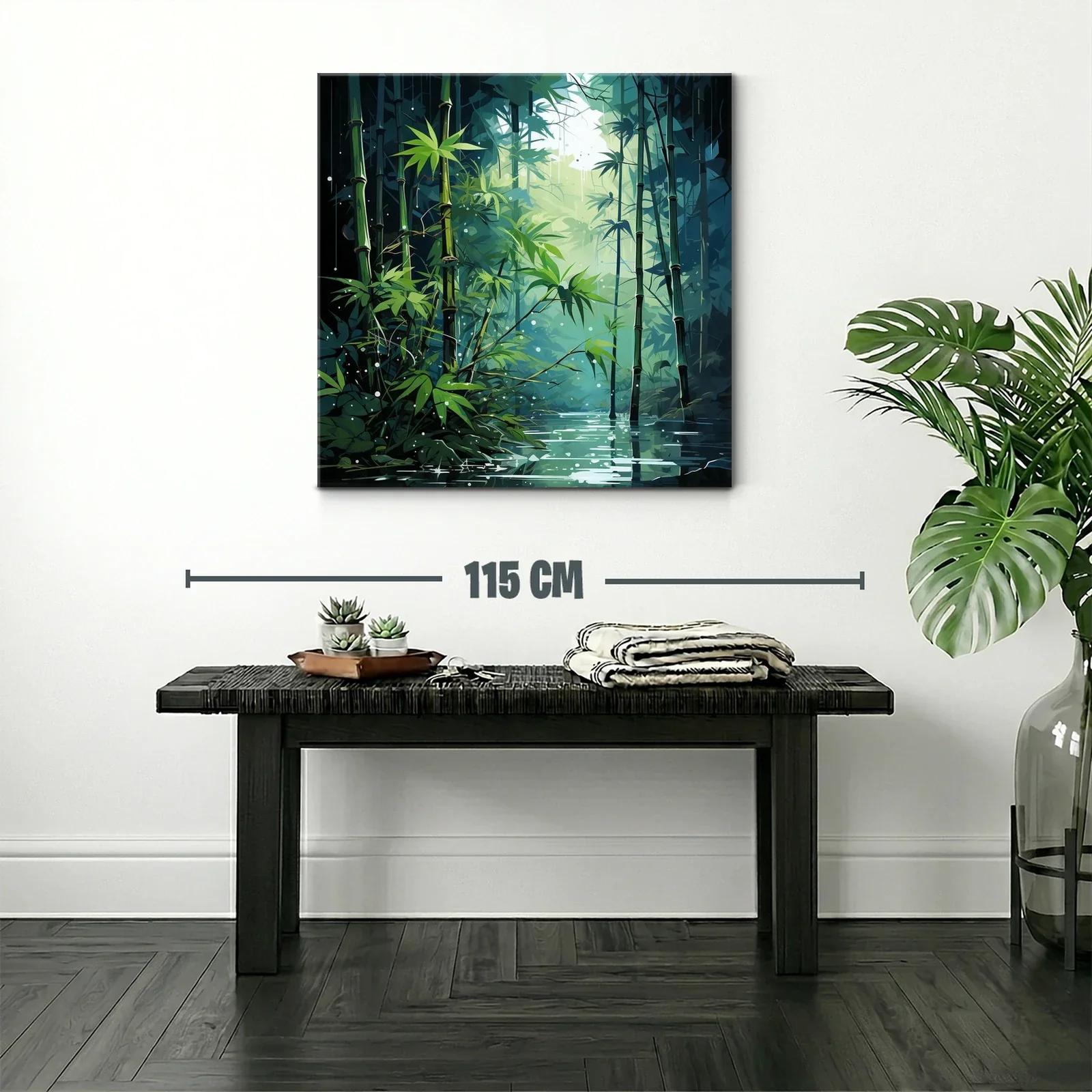 Bosque de bambú con luz y reflejos en el agua — miniatura 2