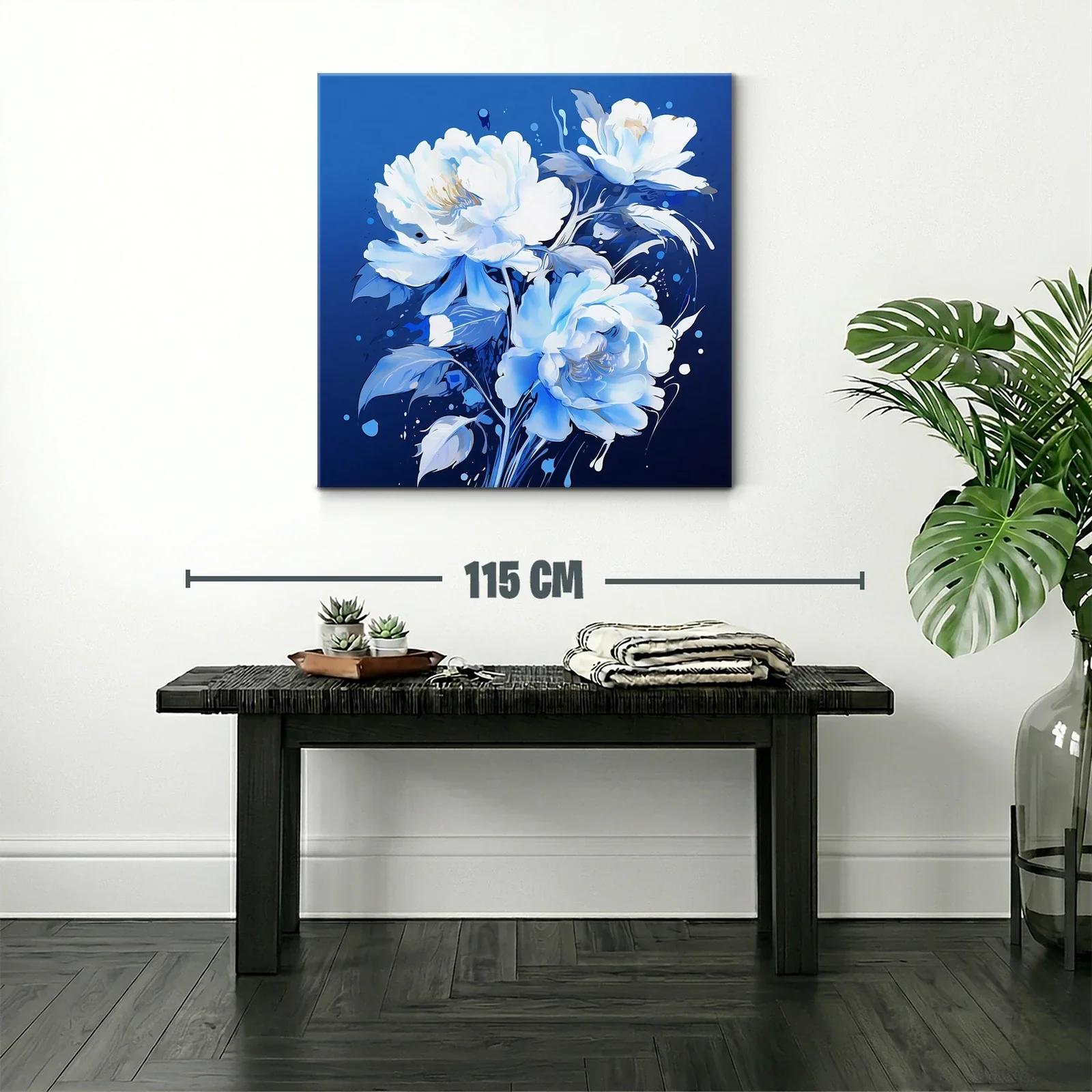 Elegantes flores blancas sobre fondo azul intenso — miniatura 2