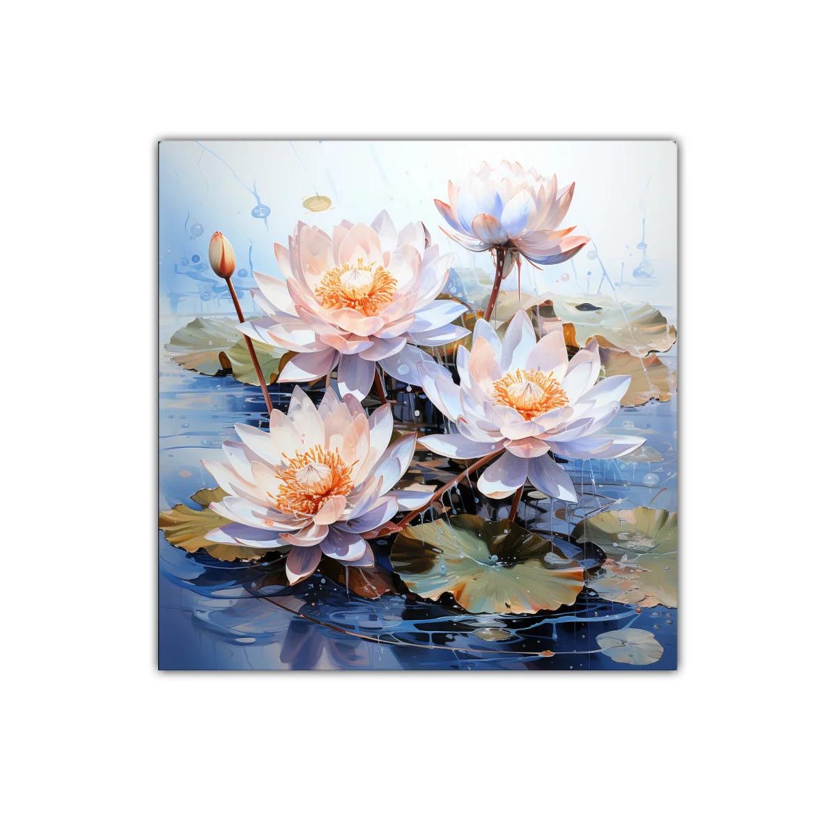 Flores de Loto en Agua con Tonos Suaves y Detallados
