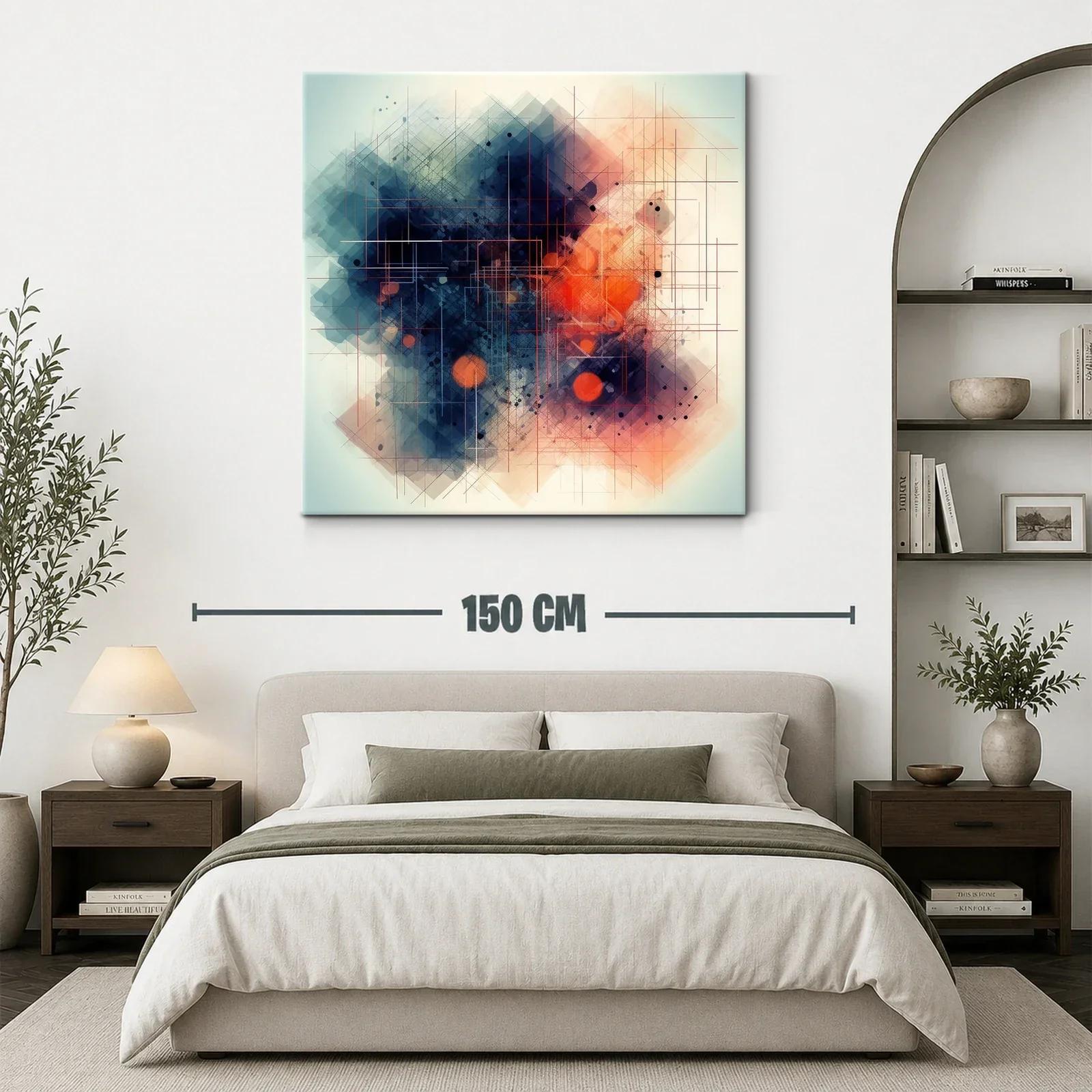 Cuadro abstracto con líneas y tonos vibrantes — miniatura 3