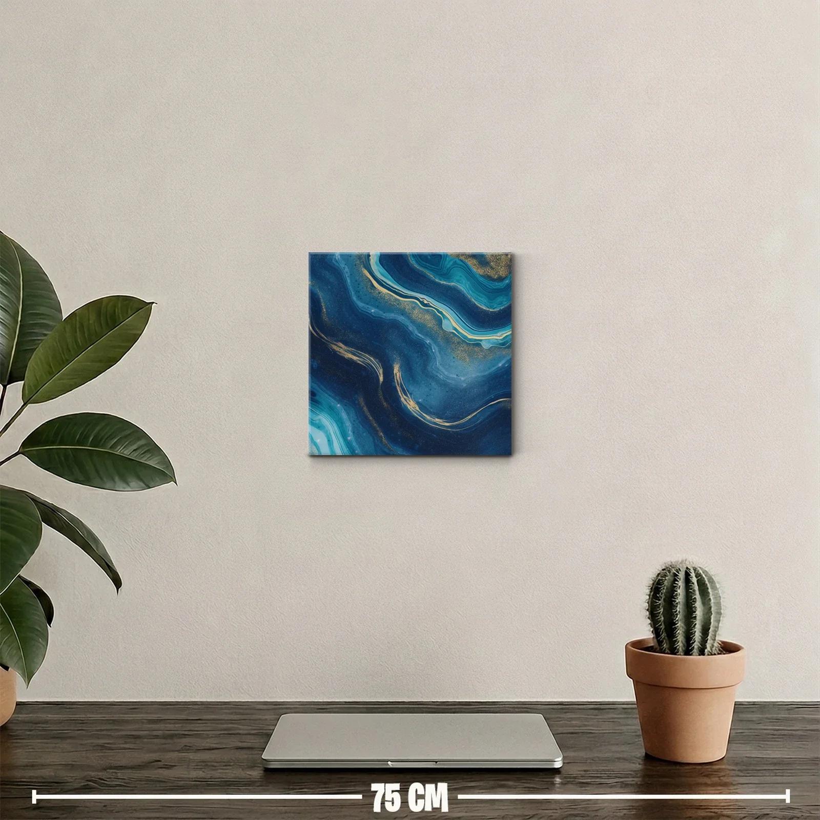 Cuadro decorativo abstracto con tonos azules y dorados — miniatura 2