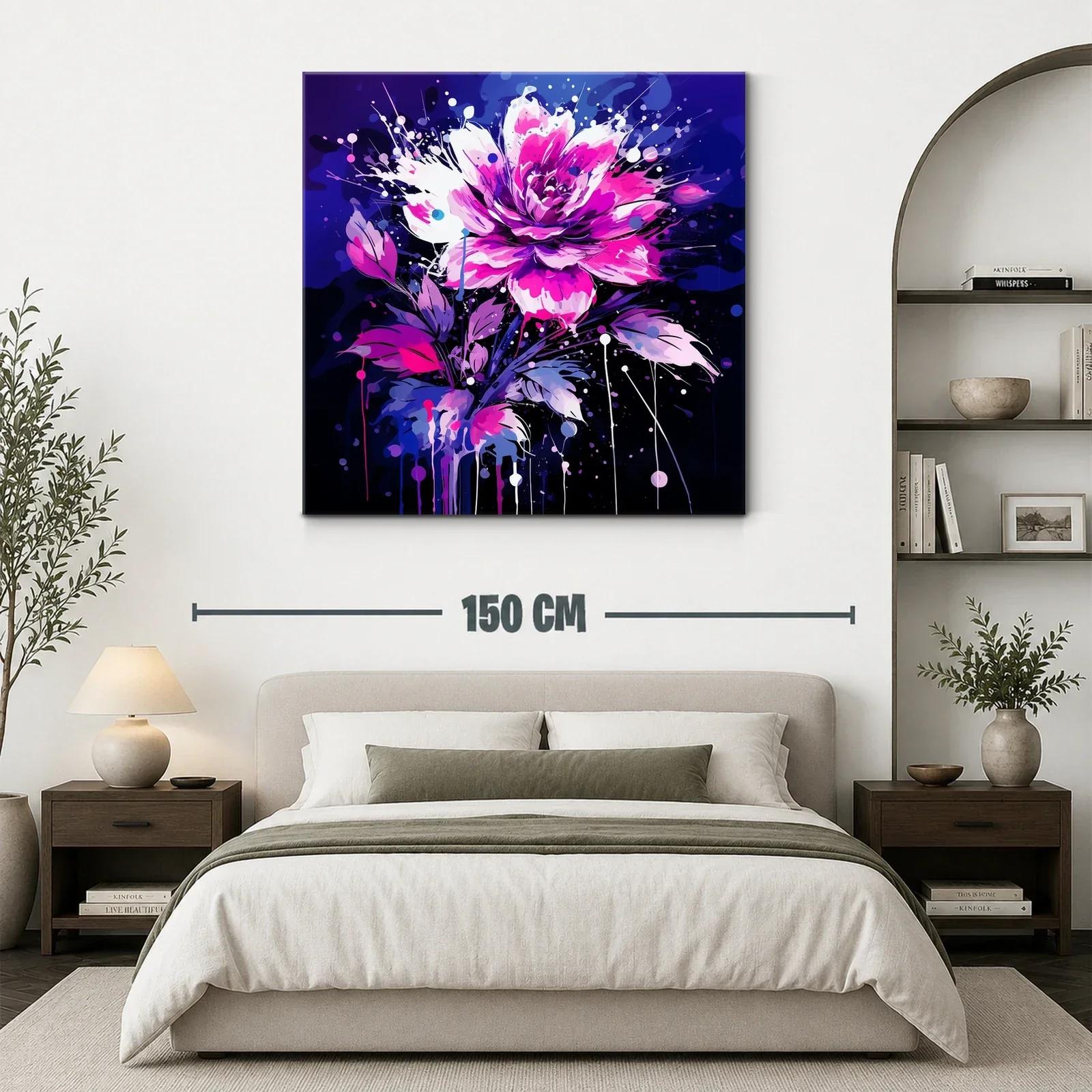 Cuadro de flor vibrante con tonos fucsia y azul marino — miniatura 3