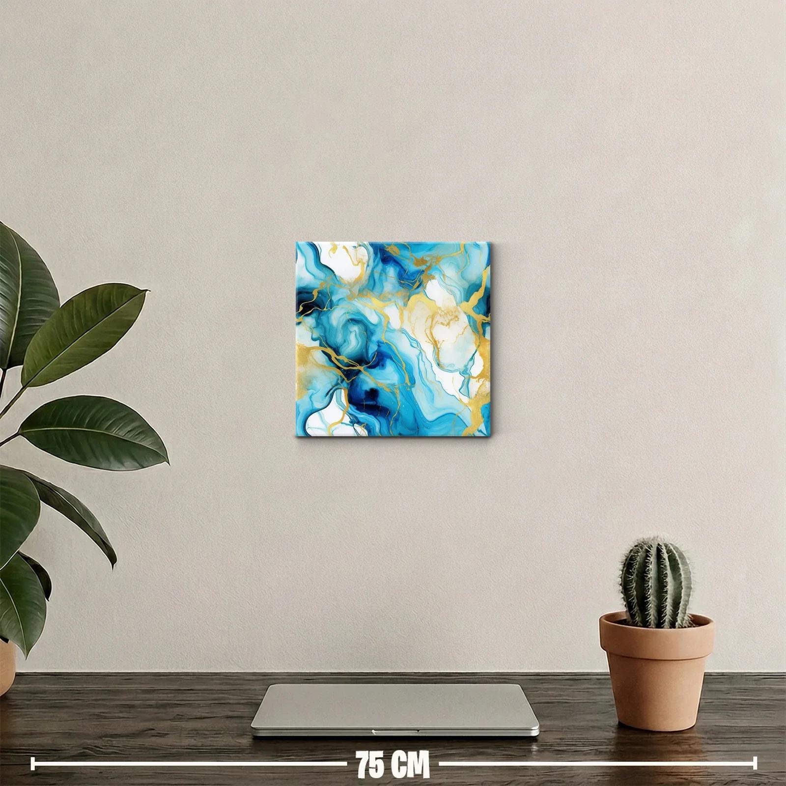 Arte abstracto con tonos azules y detalles dorados — miniatura 2