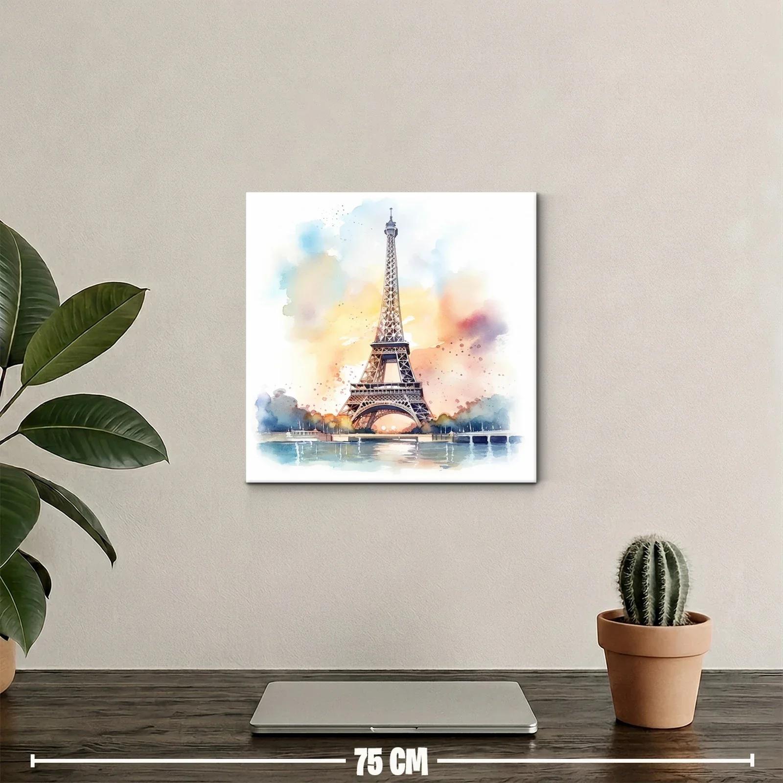 Cuadro Torre Eiffel en Acuarela con Tonos Suaves y Cálidos — miniatura 2