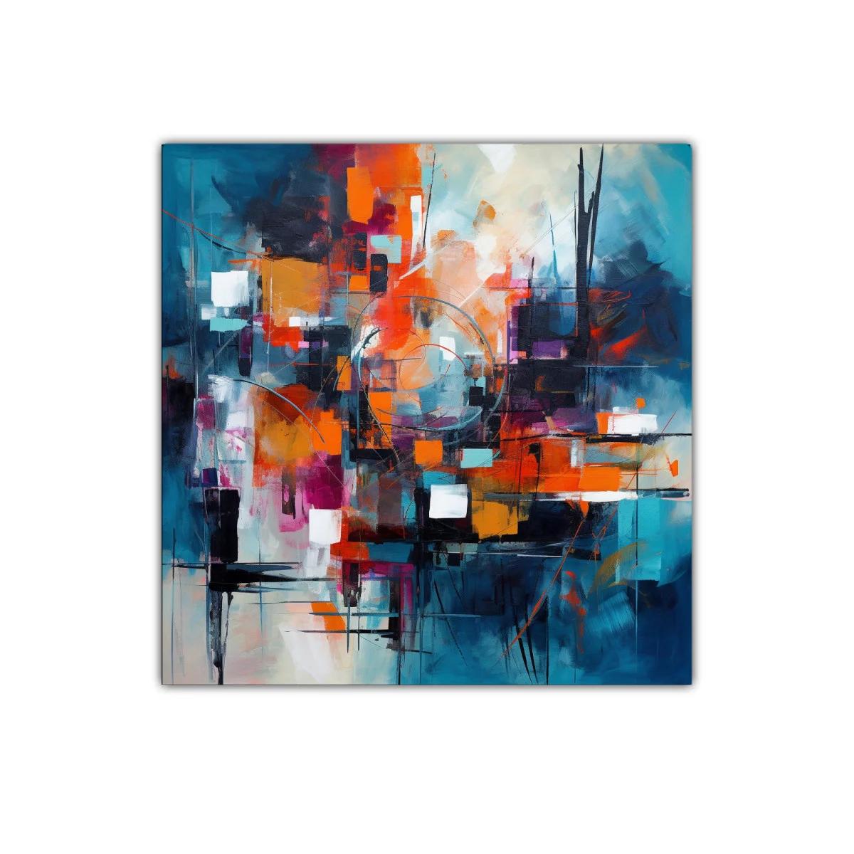 Cuadro Decorativo Abstracto en Vibrantes Tonos Cálidos y Fríos