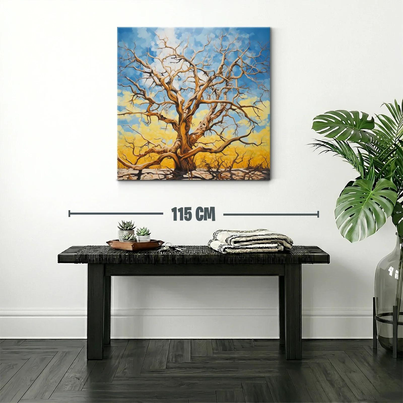 Árbol desnudo con cielo vibrante y fondo amarillo — miniatura 2