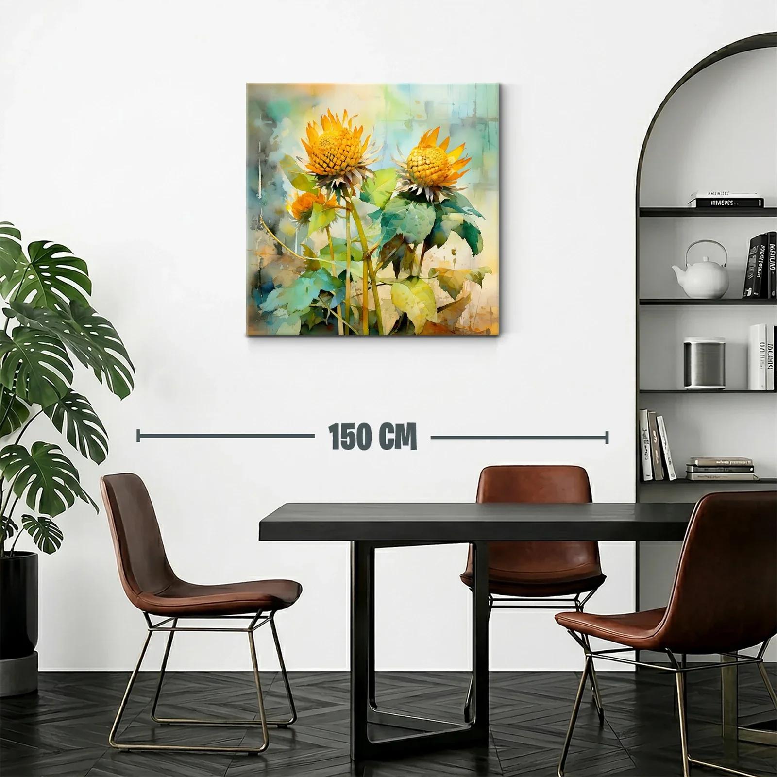 Cuadro con flores amarillas luminosas y hojas verdes — miniatura 2